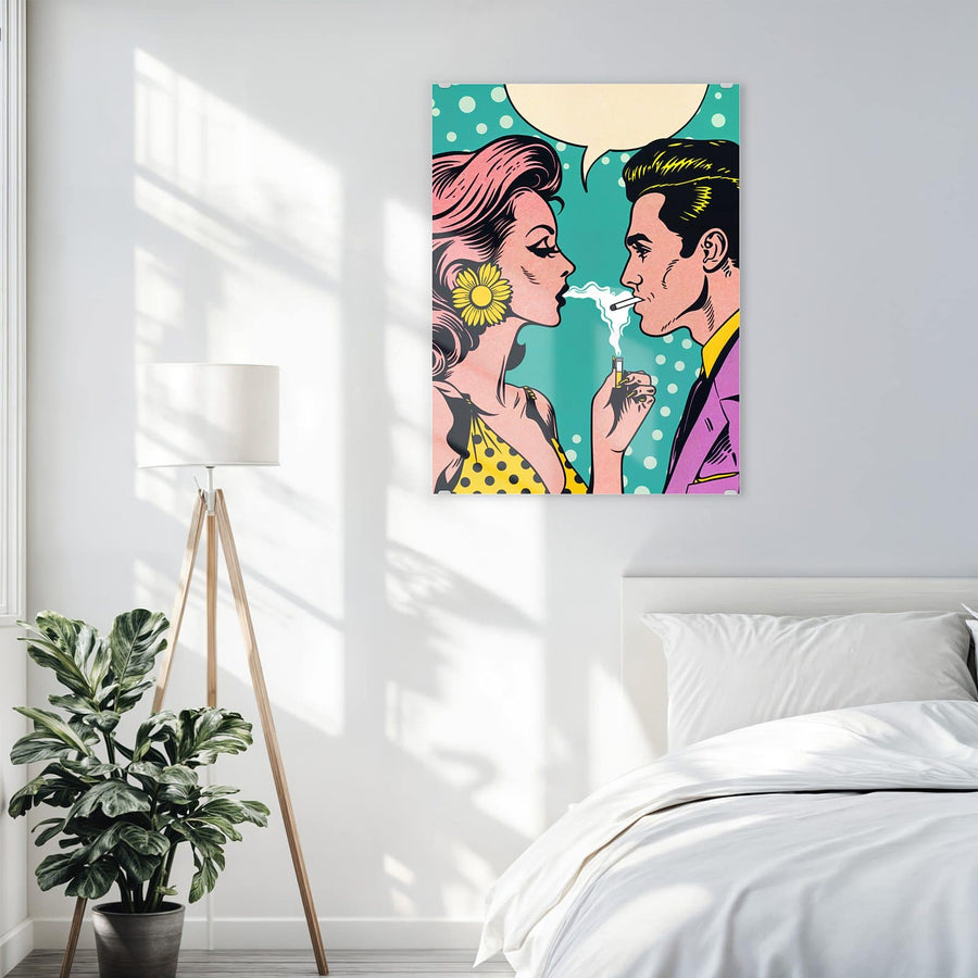 Maße Wandbild - Paar mit Sprechblase - Hochformat