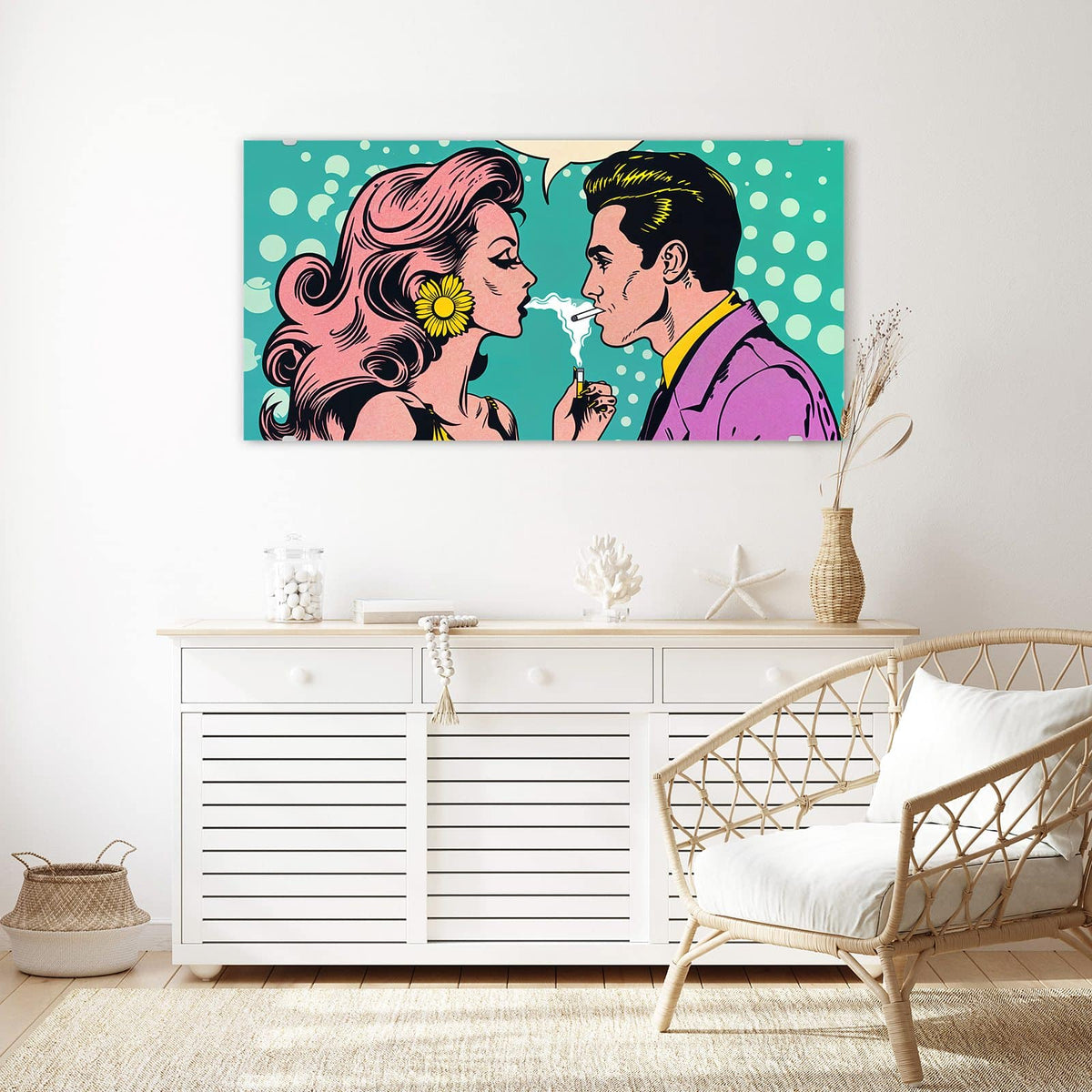 Echtglas, 4 mm – kein Acryl, keine Folie – Wandbild - Paar mit Sprechblase - Querformat