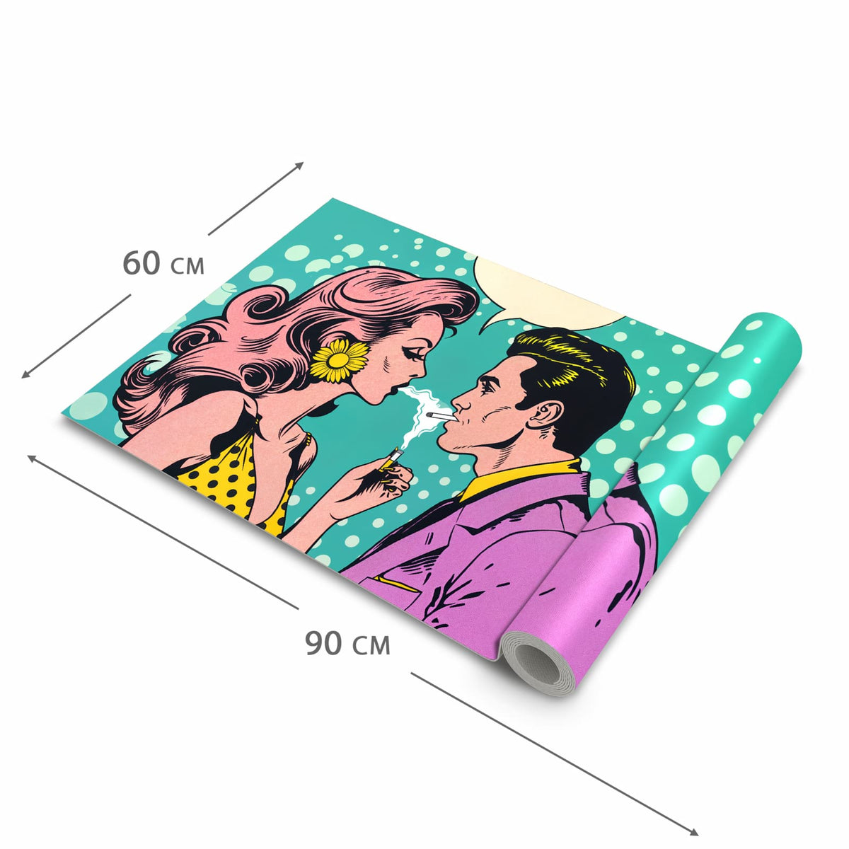 Flacher rutschfester Küchenläufer mit Motiv Retro Pop Art Duo in der Grösse 80x200 cm