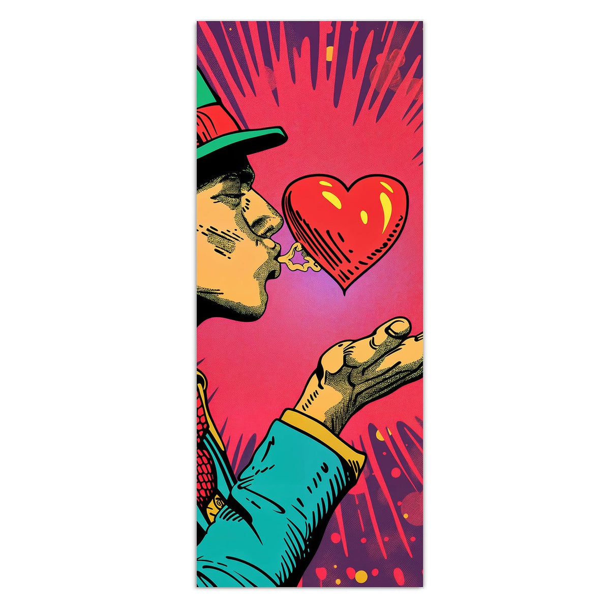 Wandbild - Mann mit rotem Herz - Hochformat – Mann mit rotem Herz im Comicstil