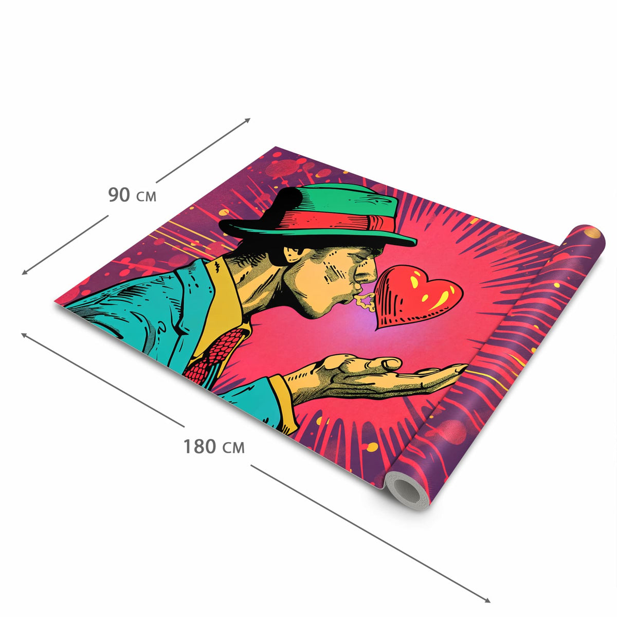 Abriebfester großer Küchenteppich mit Motiv Kuss der Liebe in der Größe 80x200 cm