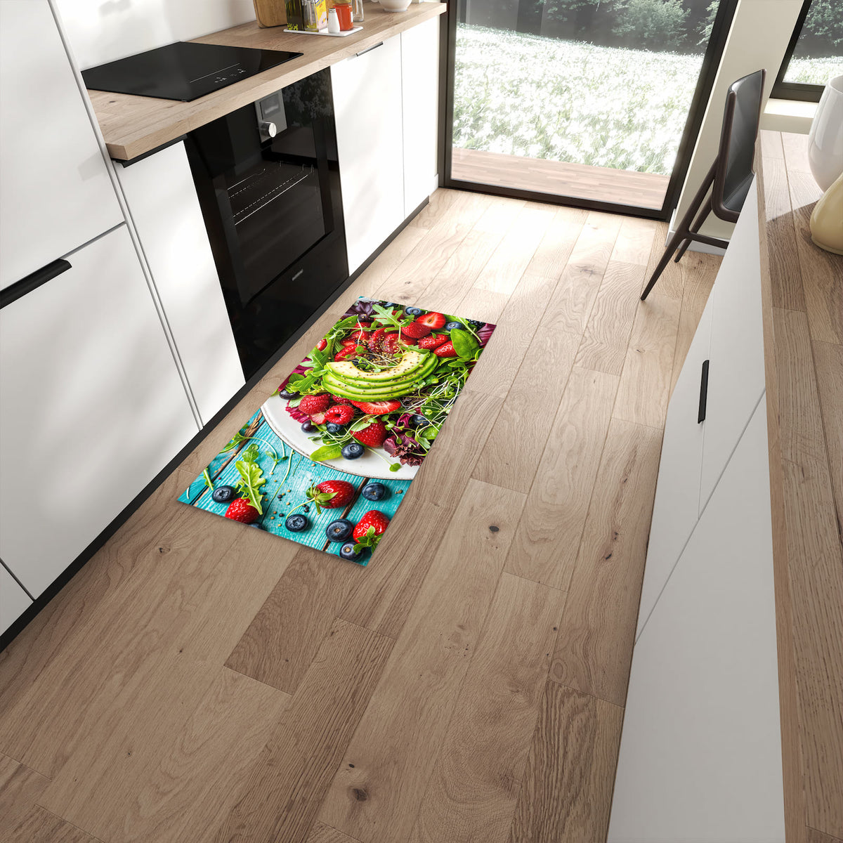 Schmutzabweisender Küchenläufer mit Motiv Salat von Gesunder in moderner Küche #grösse_60 x 120 cm