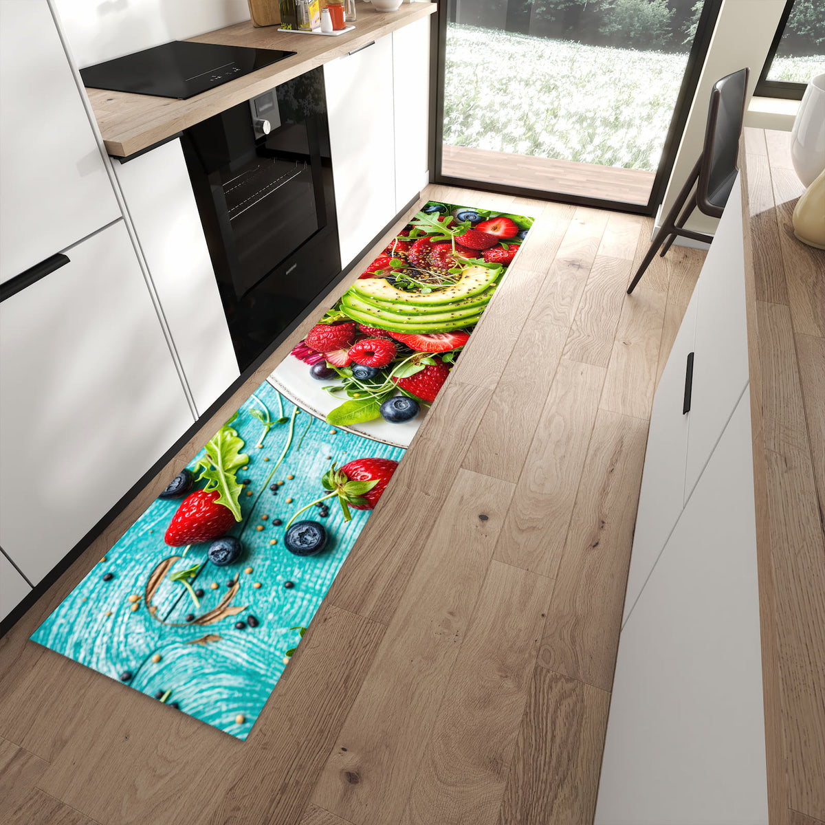 Pflegeleichter Teppich für Küche mit Motiv Salat von Gesunder in moderner Küche