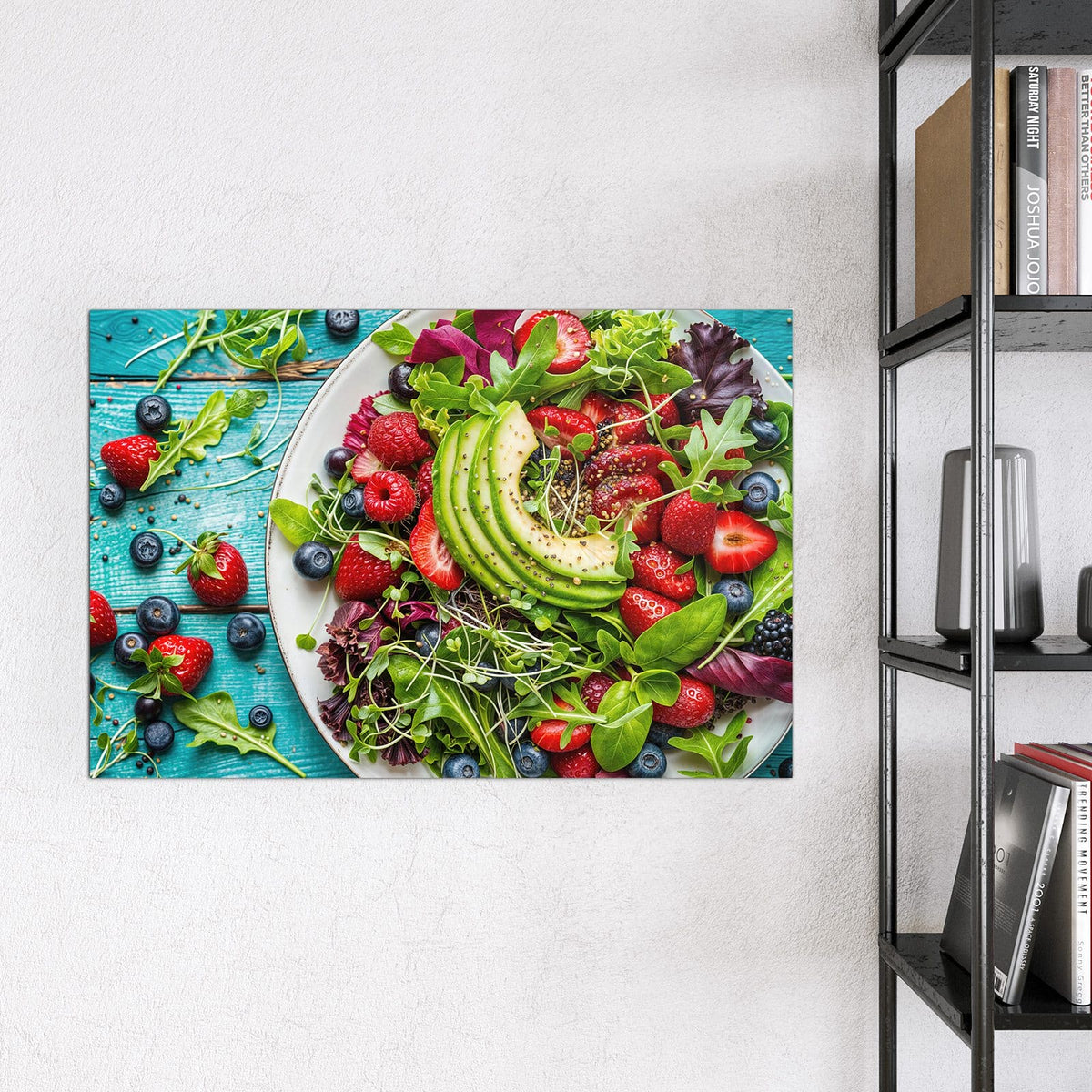 Magnettafel - Salat mit Beeren – Beeren und Avocado auf Türkis