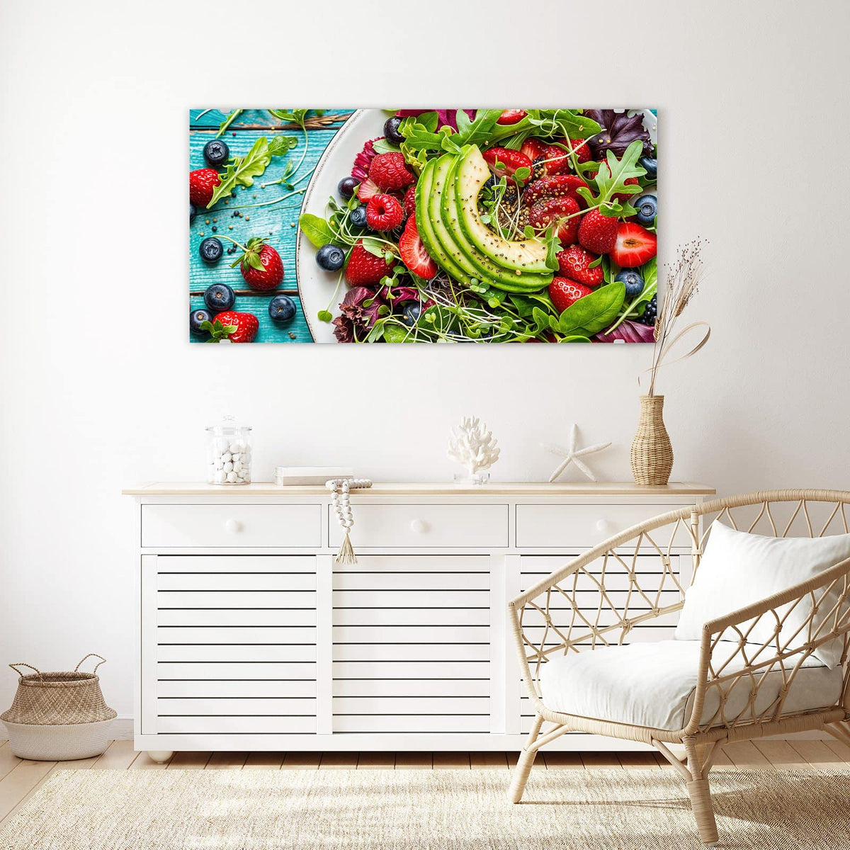 Echtglas, 4 mm – kein Acryl, keine Folie – Wandbild - Salat mit Beeren - Querformat