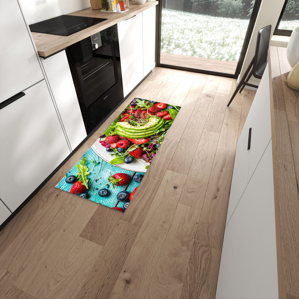 Geruchsneutraler abwaschbarer Küchenteppich mit Motiv Salat von Gesunder in moderner Küche #grösse_60 x 150 cm