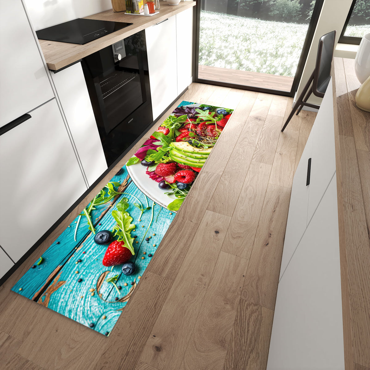 Flacher Küchenteppich mit Motiv Salat von Gesunder in moderner Küche