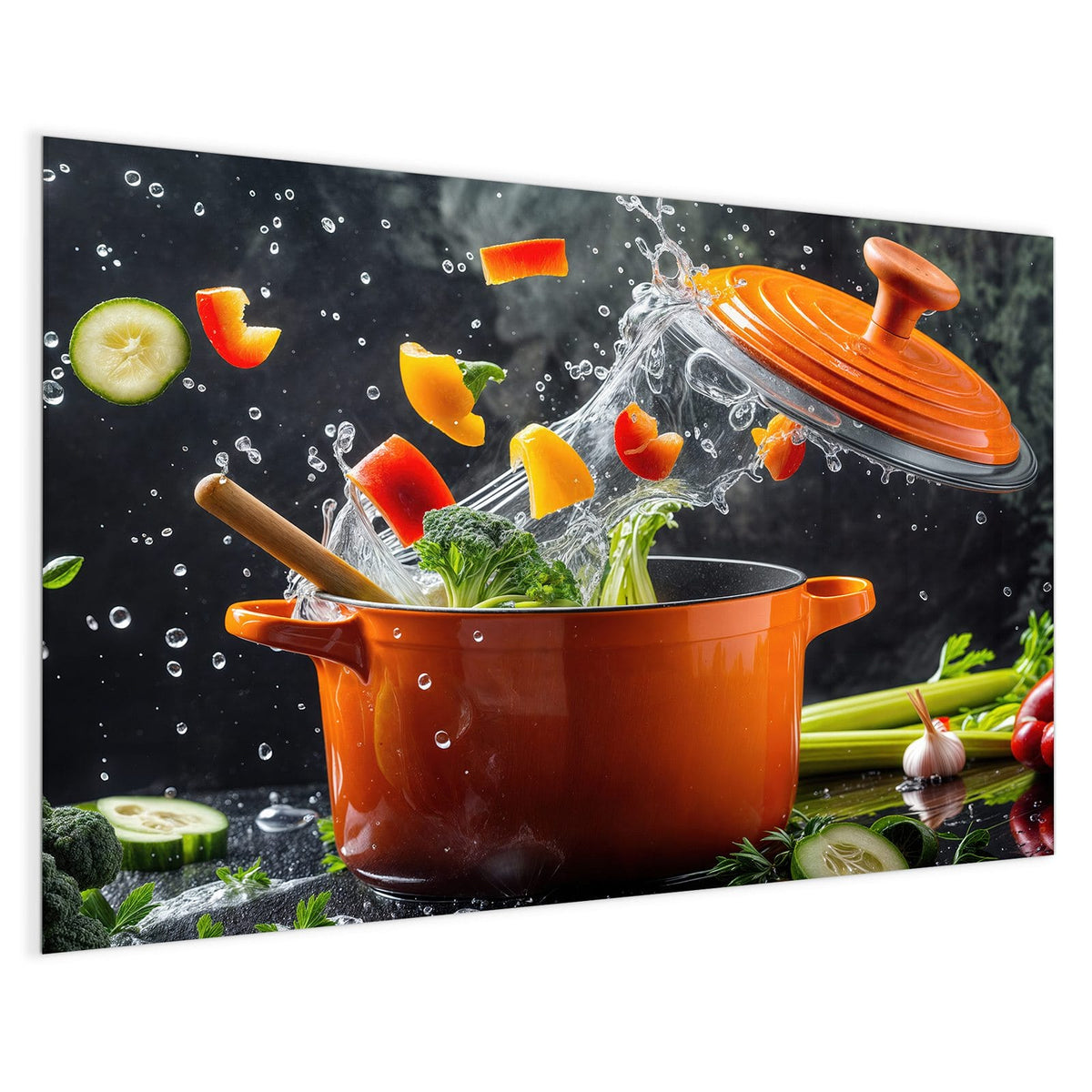 4 mm Glas statt lackiertem Blech – Magnettafel - Oranger Topf mit Gemüse