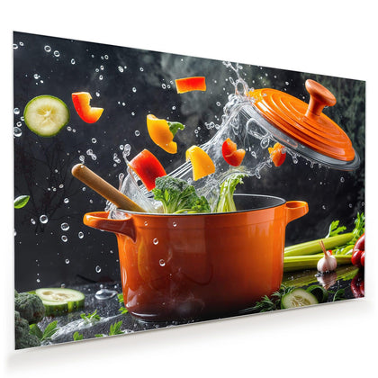 Wandbild mit dem Motiv Oranger Topf mit Gemüse
