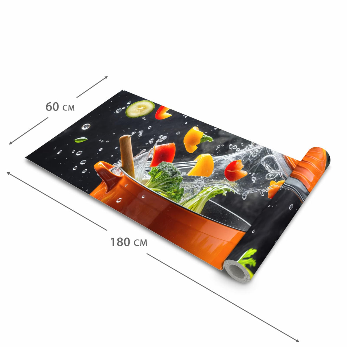 Küchenteppich mit Motiv Kochtopf mit Gemüse in der Grösse 60x90 cm für Ordnung & Übersicht