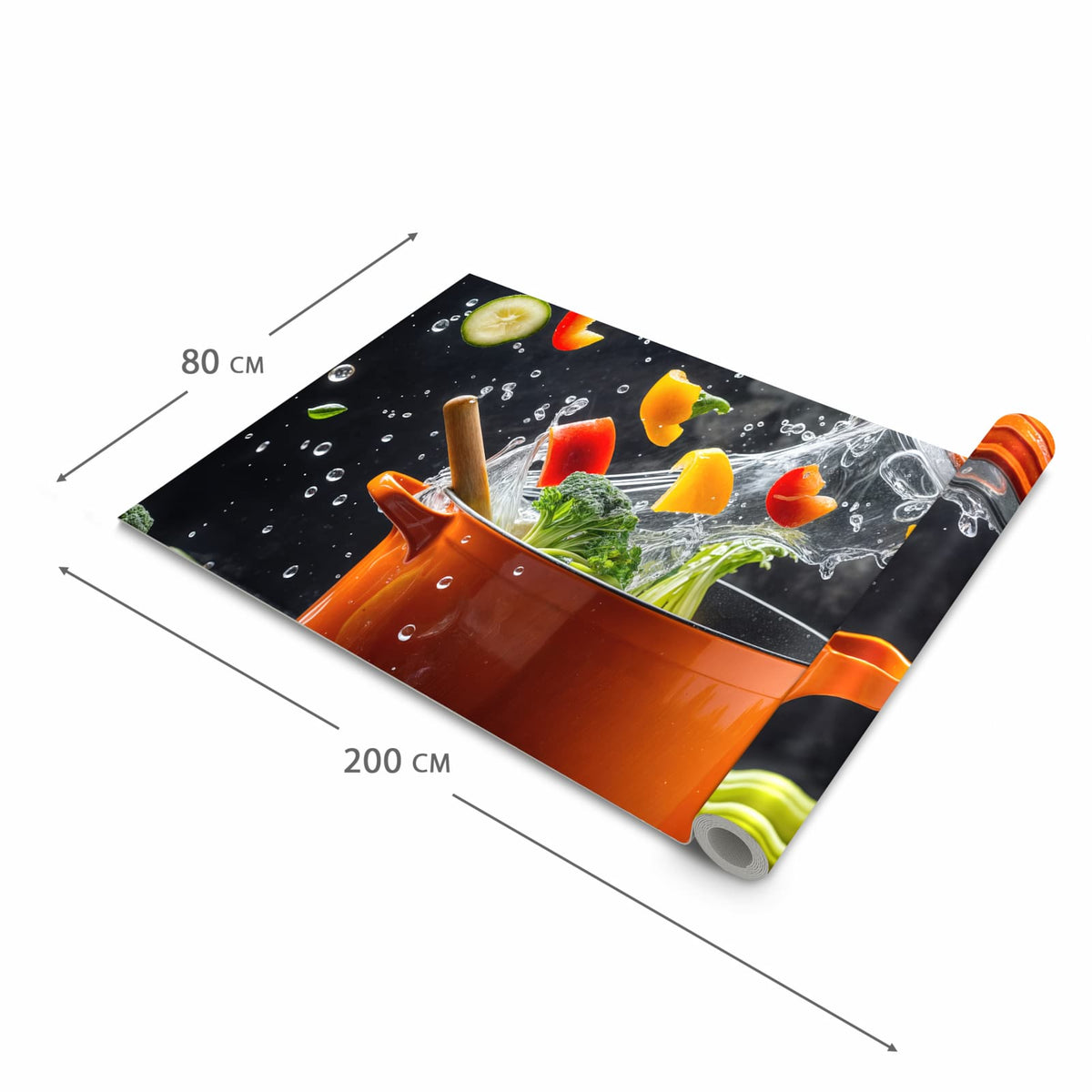 Zeitsparender Küchenteppich mit Motiv Kochtopf mit Gemüse in der Grösse 60x90 cm