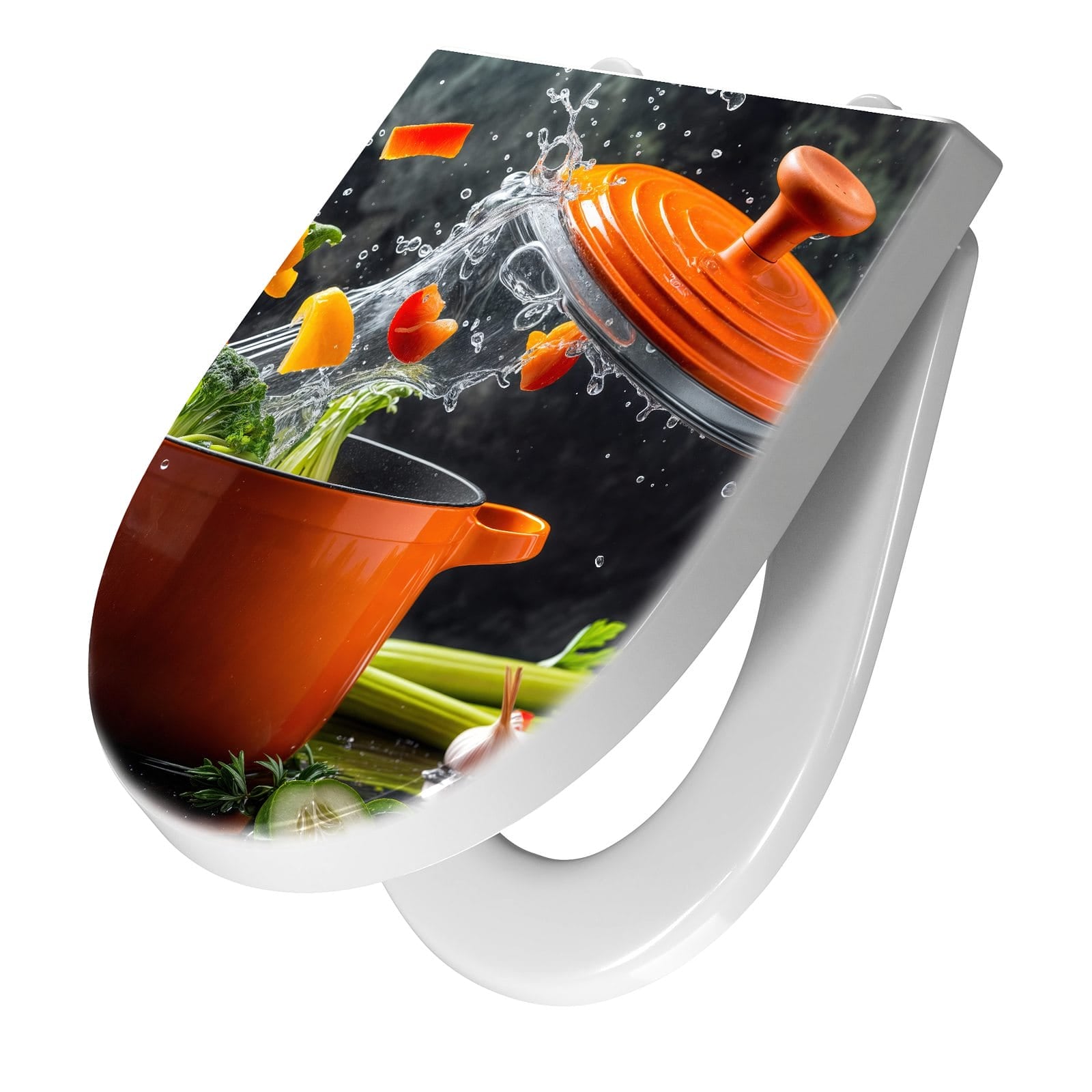 WC-Sitz mit Absenkautomatik Kochtopf mit Gemüse