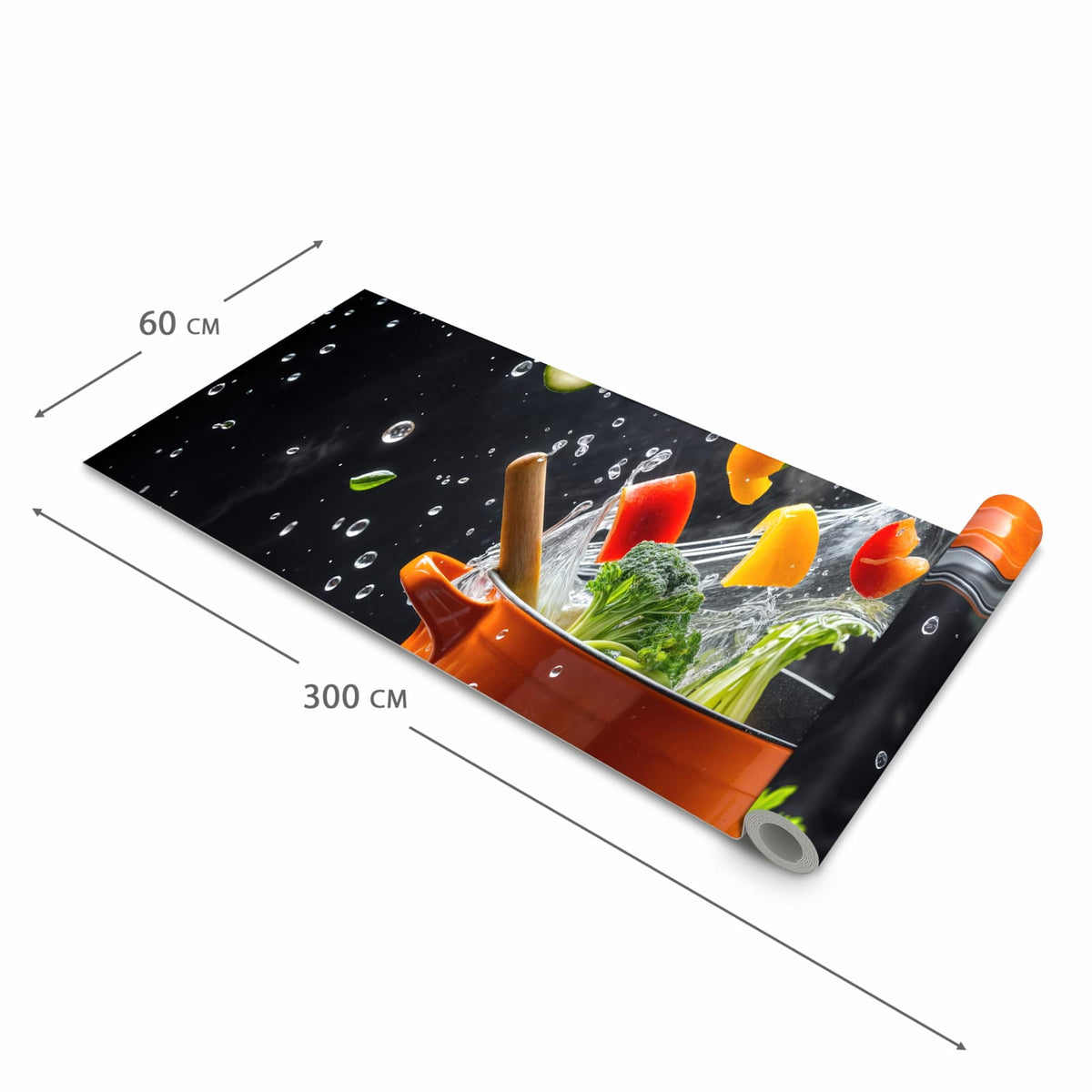 Formstabiler Küchenteppich mit Motiv Kochtopf mit Gemüse in der Grösse 60x90 cm