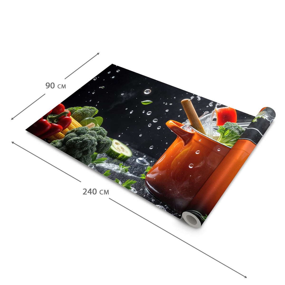 Wasserabweisender Küchenvorleger mit Motiv Kochtopf mit Gemüse in der Grösse 60x90 cm