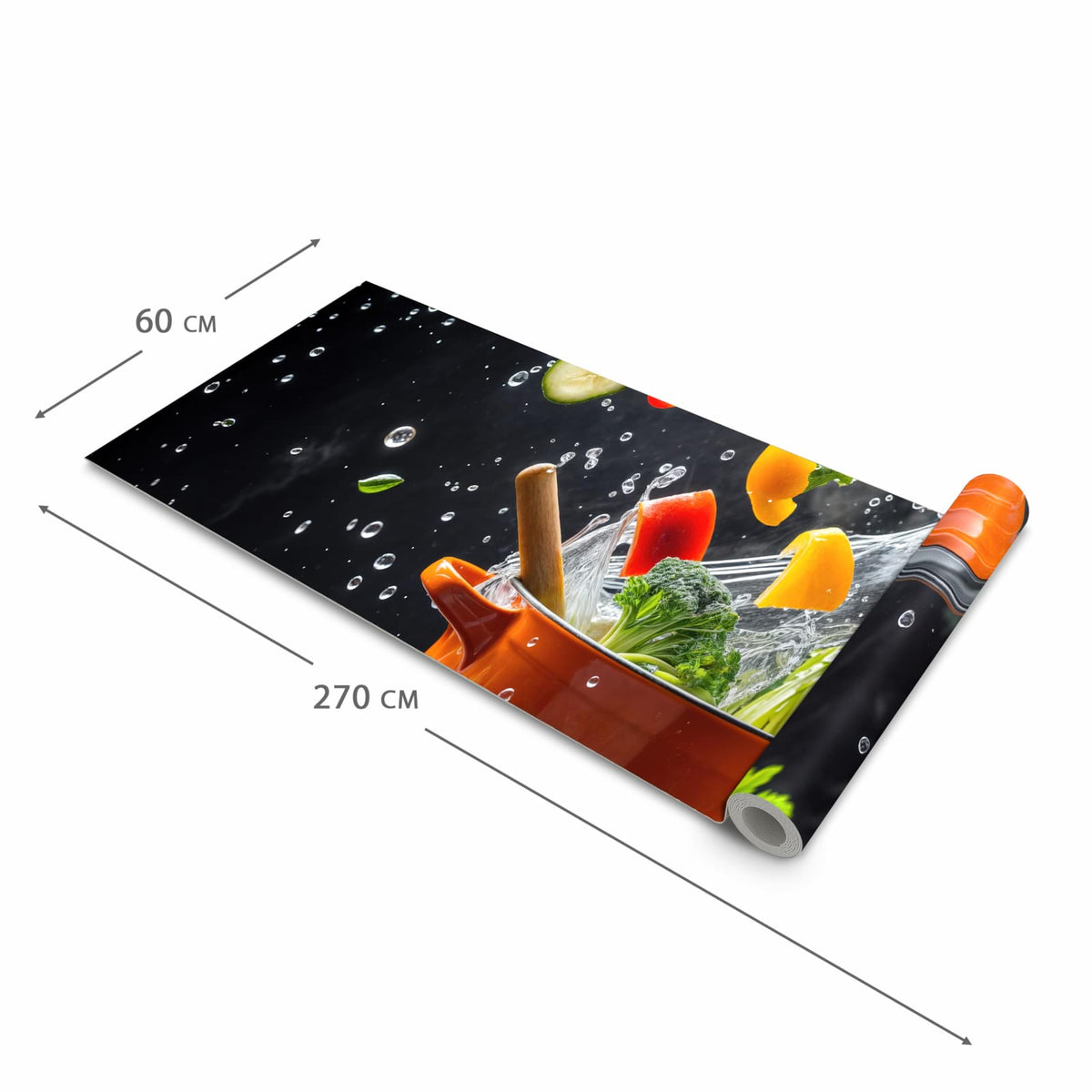 Farbbeständiger Teppich für die Küche mit Motiv Kochtopf mit Gemüse in der Grösse 60x90 cm