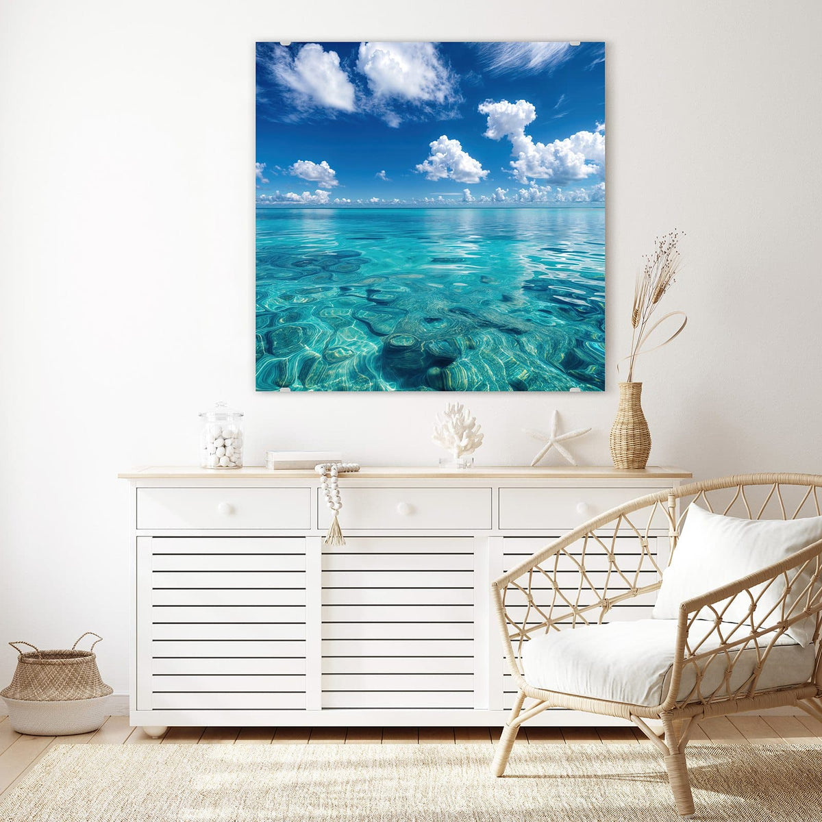 Echtglas, 4 mm – kein Acryl, keine Folie – Wandbild - Meereshorizont - Quadratisch