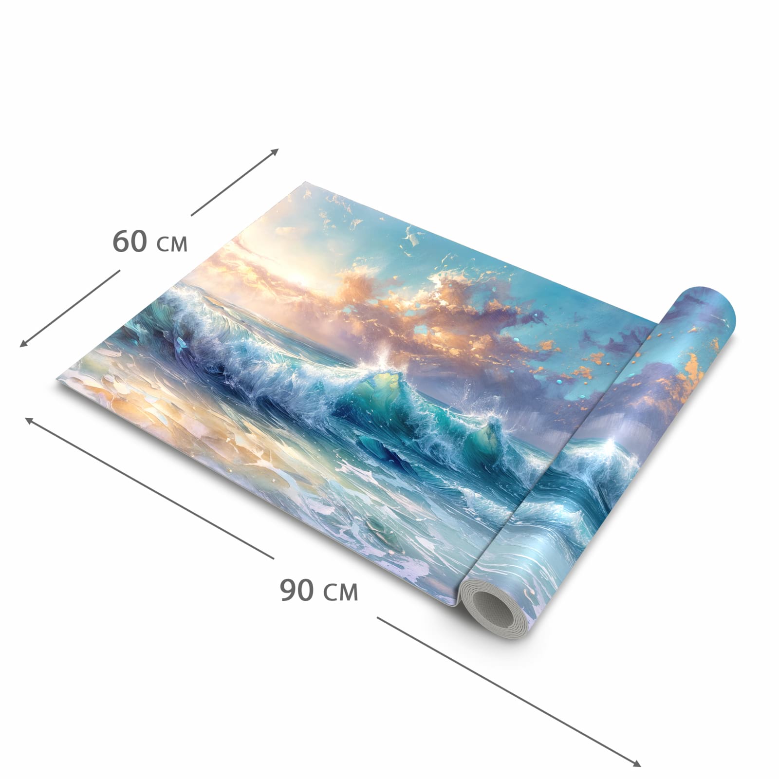 Geräuschdämpfender Küchenteppich mit Motiv Ozeanwellen Sonnenaufgang in der Grösse 60x300 cm