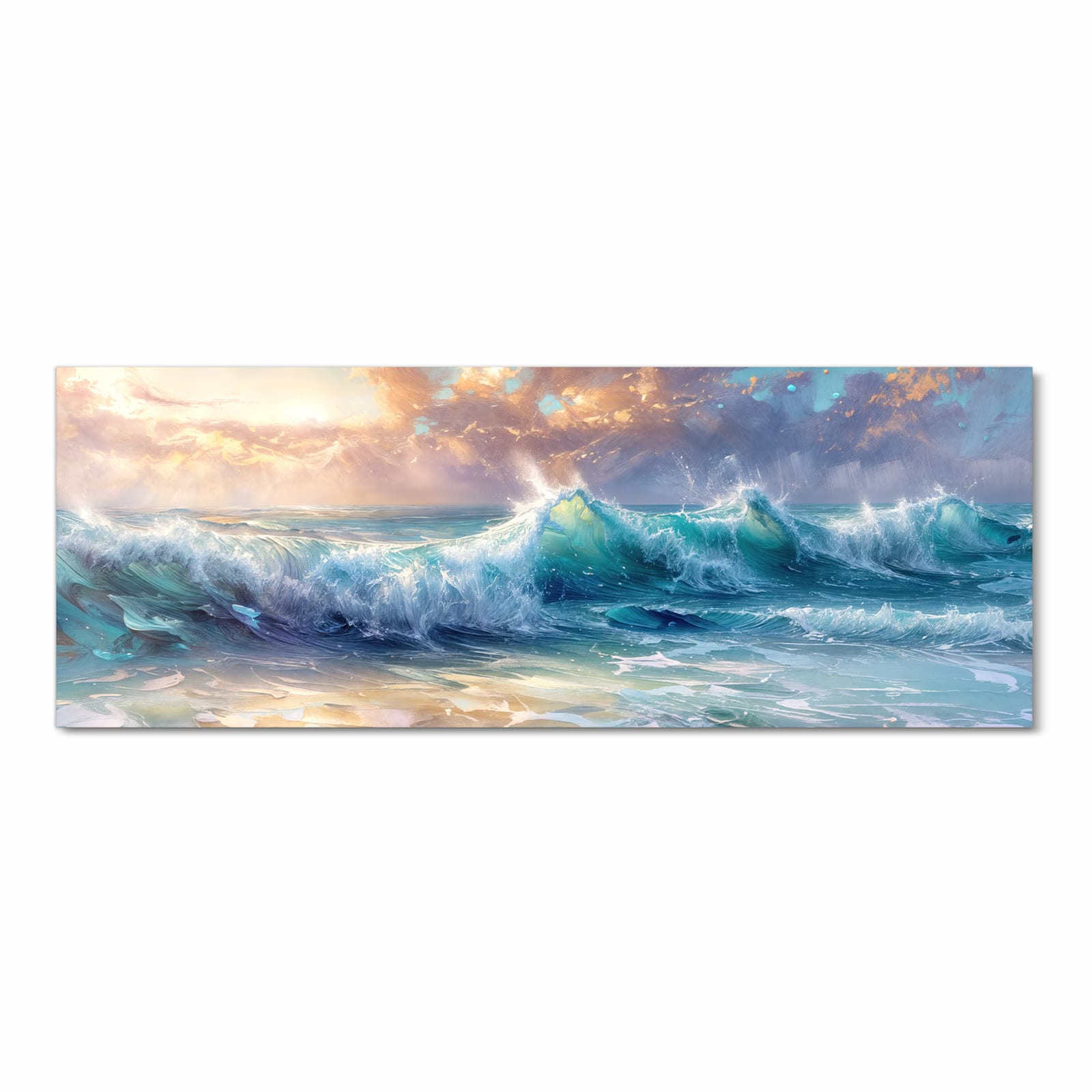 Langlebiger waschbarer Küchenteppich mit Motiv Ozeanwellen Sonnenaufgang in Frontansicht