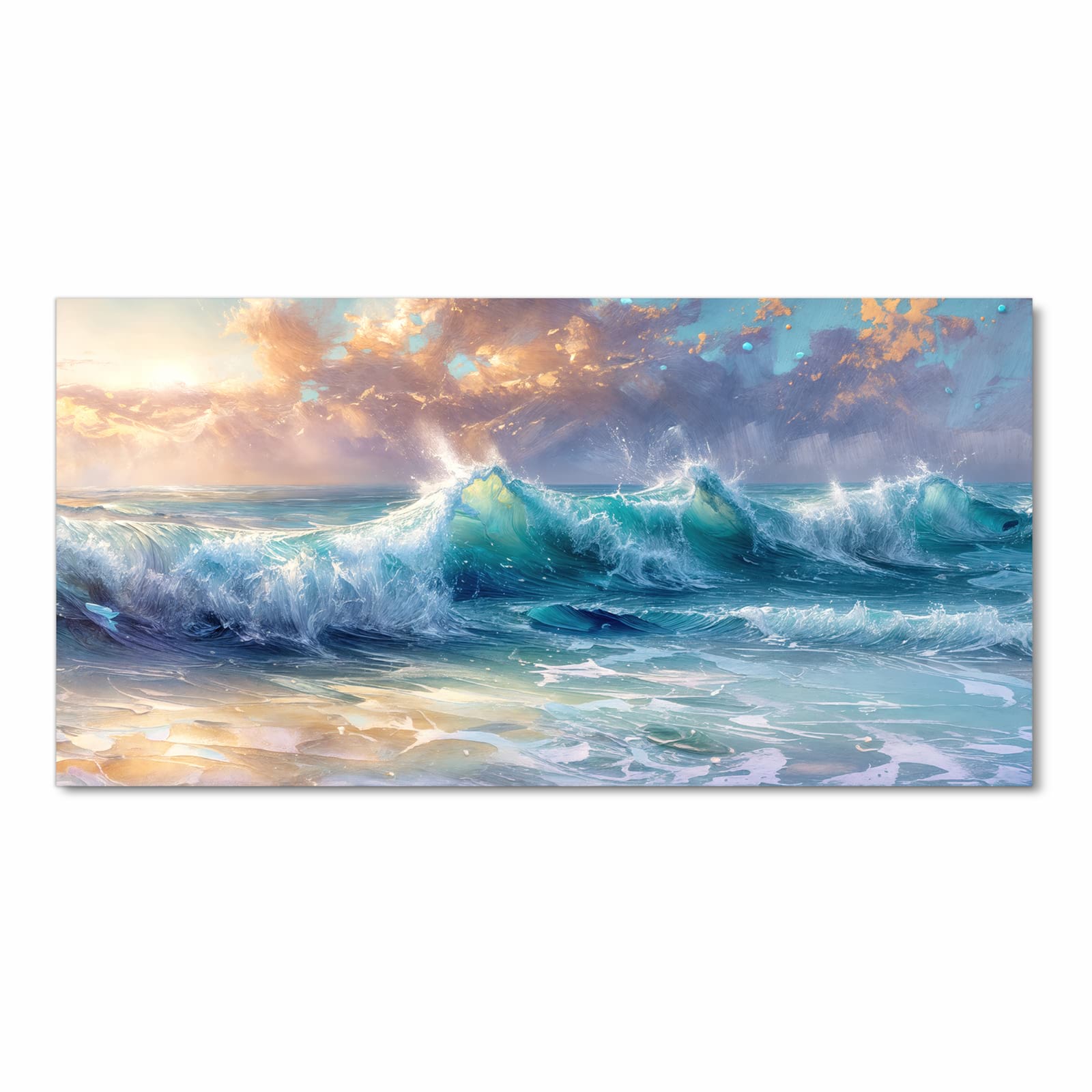 Langlebiger Küchenläufer mit Motiv Ozeanwellen Sonnenaufgang in Frontansicht