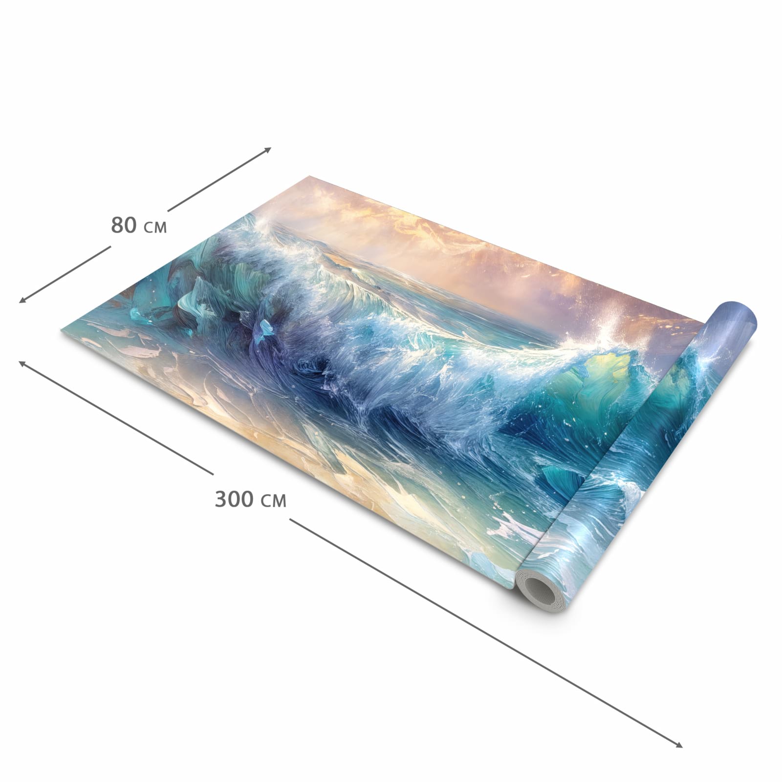 Wasserabweisender rutschfester Küchenteppich mit Motiv Ozeanwellen Sonnenaufgang in der Grösse 60x300 cm