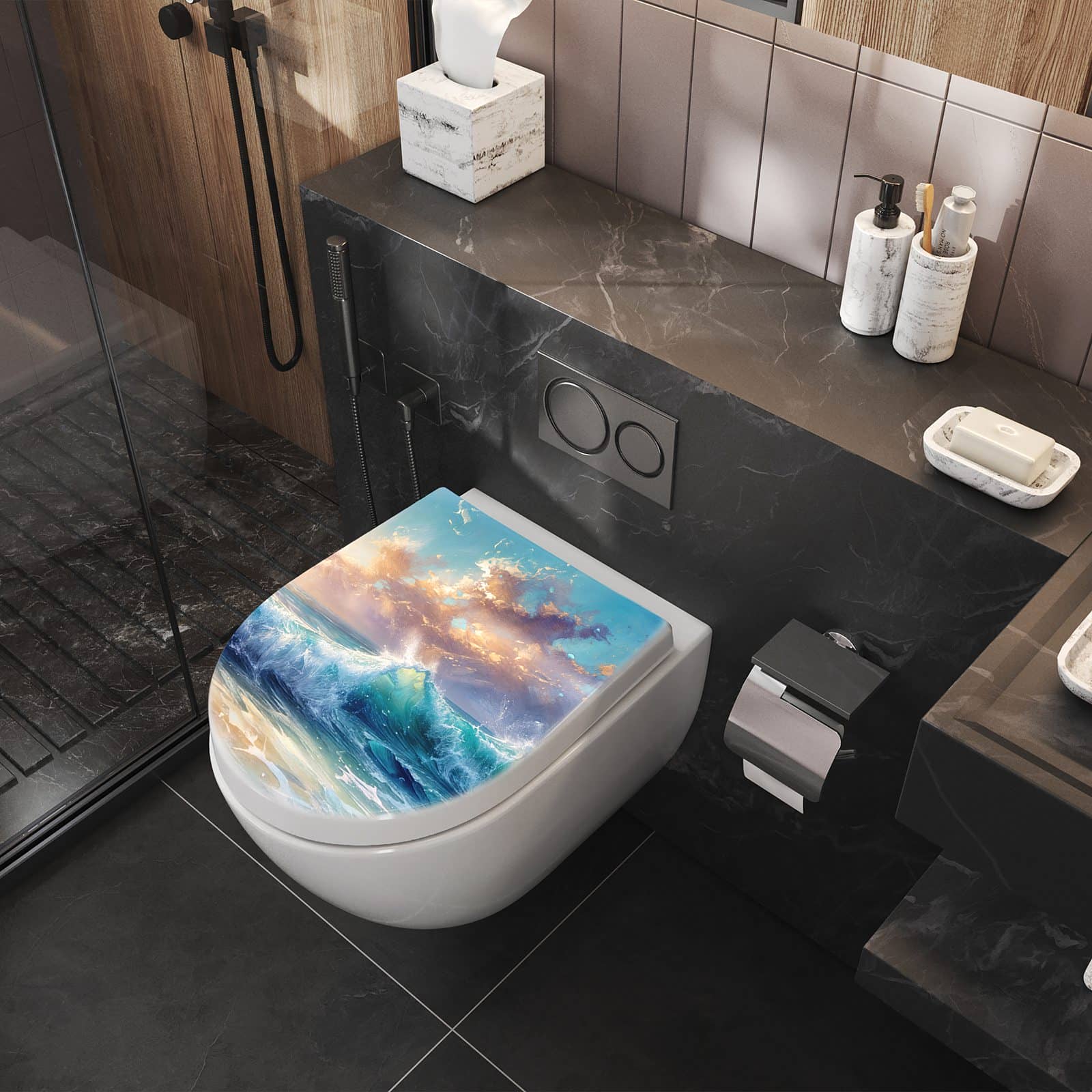 WC-Sitz mit Absenkautomatik Ozeanwellen Sonnenaufgang