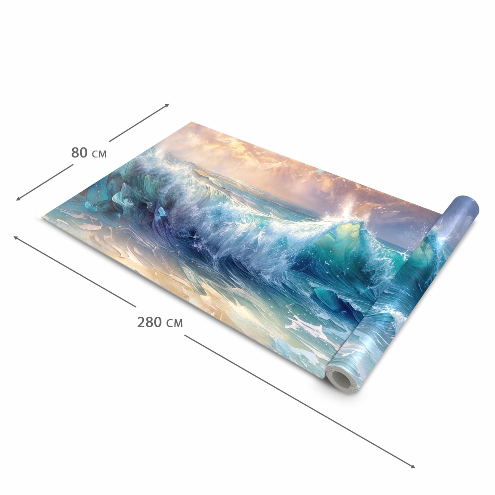 Großer Küchenteppich mit Motiv Ozeanwellen Sonnenaufgang in der Grösse 60x300 cm für Trittkomfort