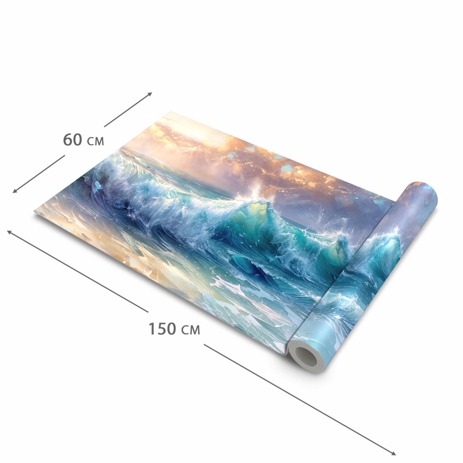 Bodenschonender Bodenläufer Teppich mit Motiv Ozeanwellen Sonnenaufgang in der Grösse 60x300 cm