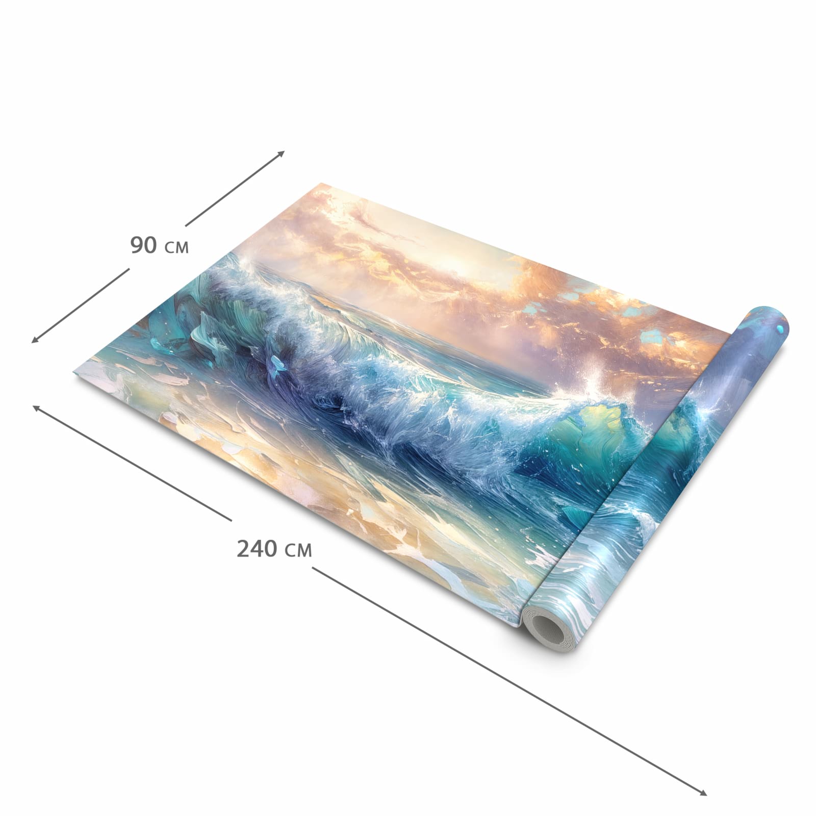 Schmutzabweisender Küchenteppich mit Motiv Ozeanwellen Sonnenaufgang in der Größe 60x300 cm