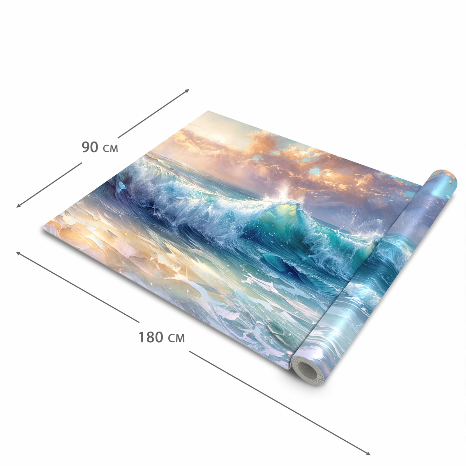 Fleckenresistenter waschbarer Küchenteppich mit Motiv Ozeanwellen Sonnenaufgang in der Grösse 60x300 cm