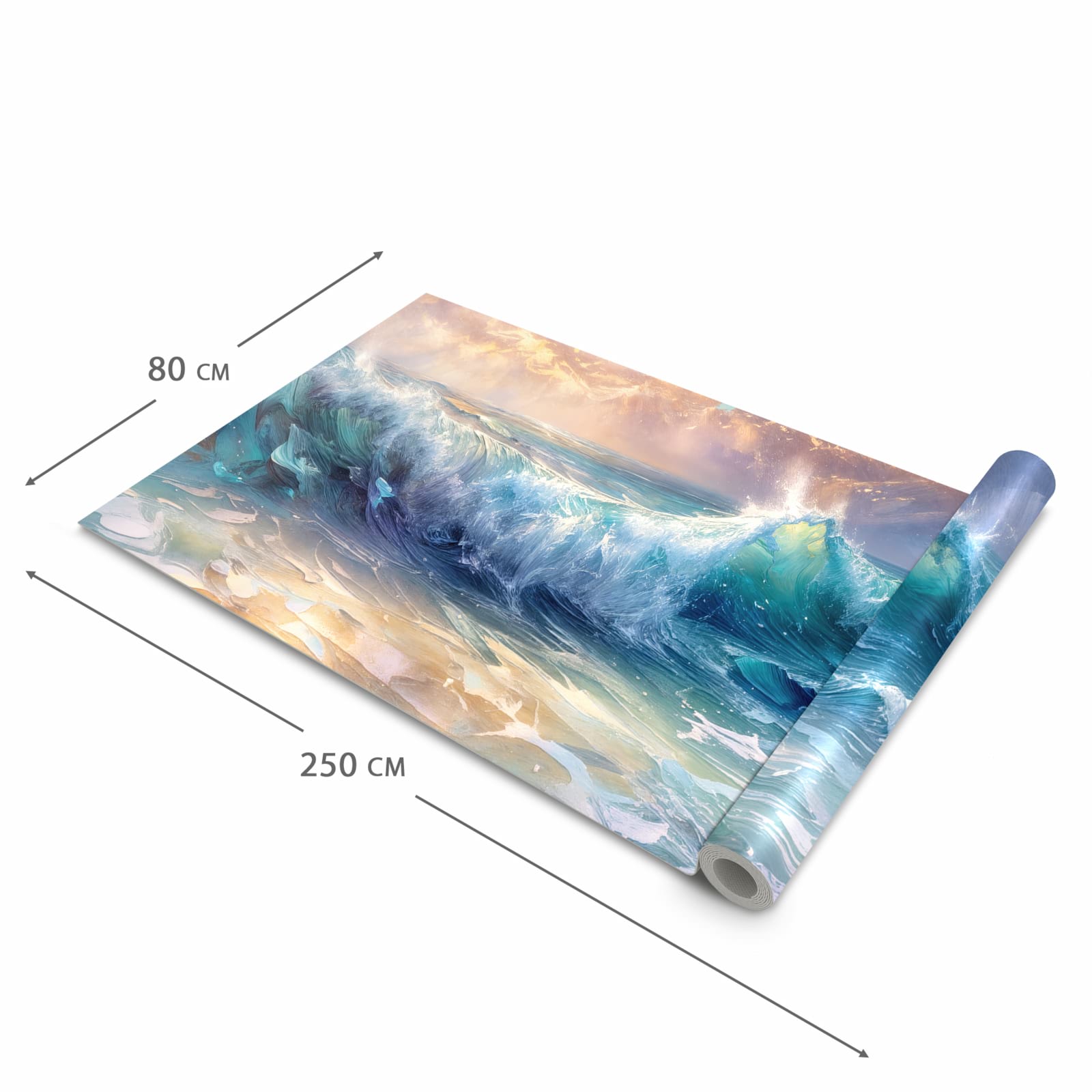 UV-beständiger waschbarer Küchenteppich mit Motiv Ozeanwellen Sonnenaufgang in der Größe 60x300 cm