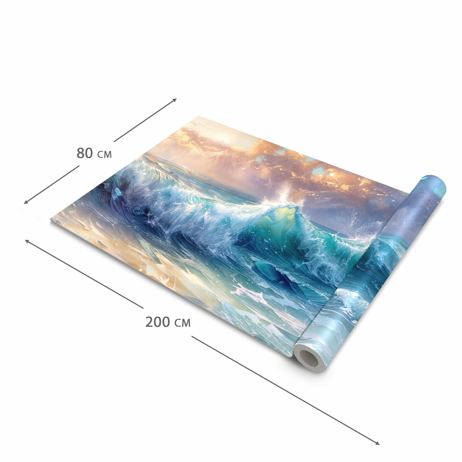 Abriebfester Küchenteppich mit Motiv Ozeanwellen Sonnenaufgang in der Grösse 60x300 cm, waschbar