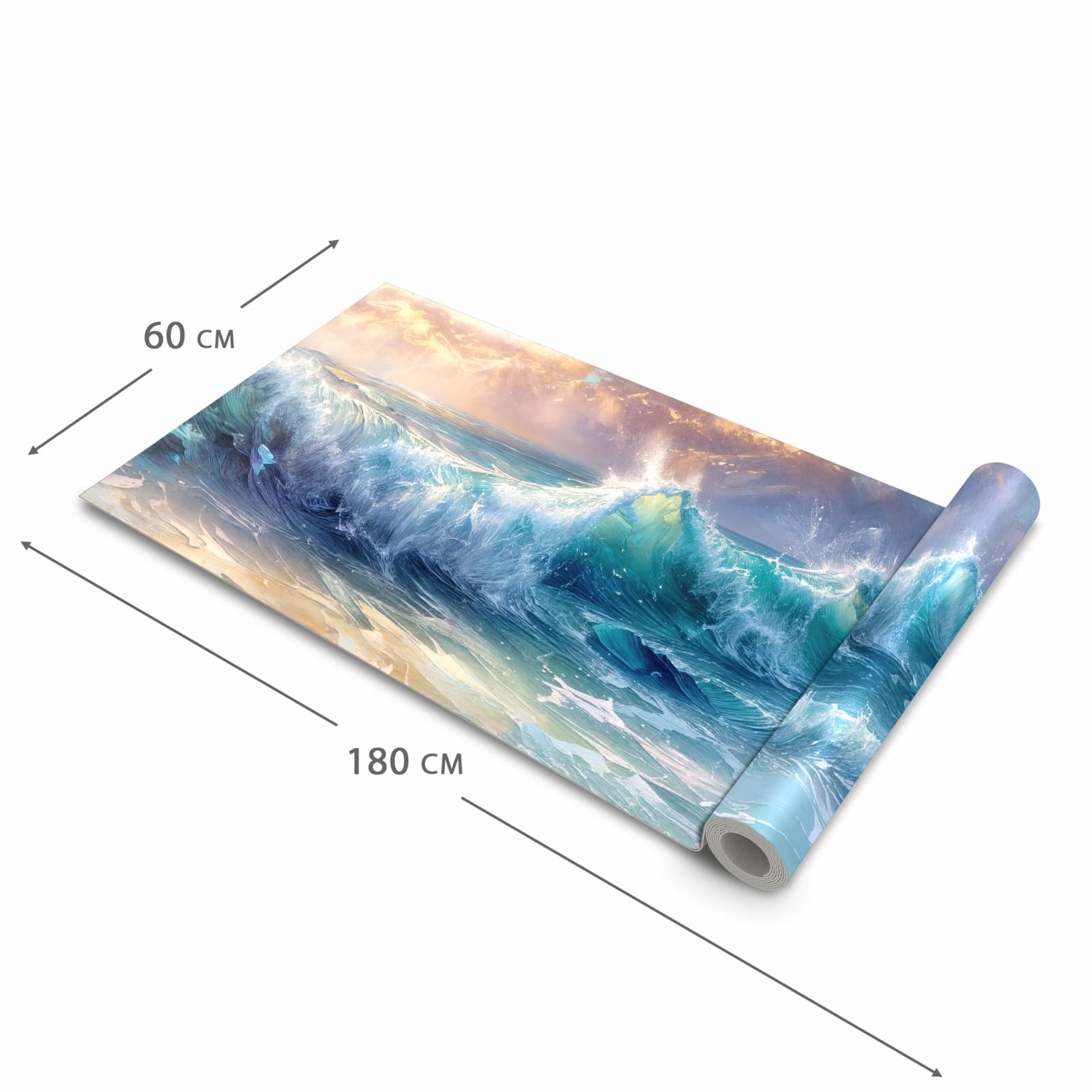 Farbbeständiger Küchenteppich mit Motiv Ozeanwellen Sonnenaufgang in der Grösse 60x300 cm