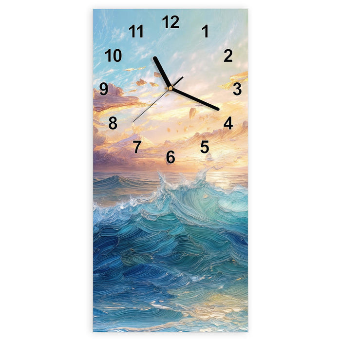 Wanduhr Wellen und Himmel aus Glas – Hochformat 30 × 60 cm mit Ziffernblatt Modern