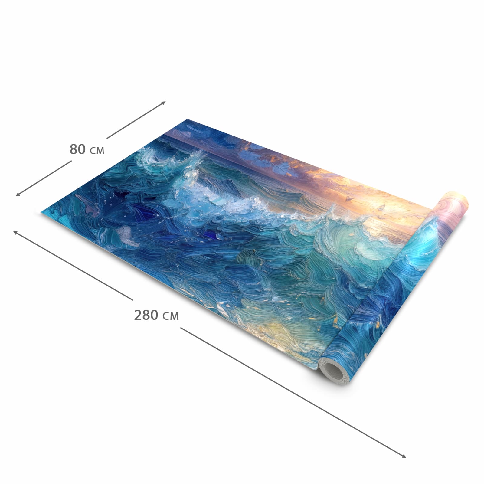 Langlebiger waschbarer Teppich mit Motiv Wellen und Himmel in der Grösse 60x300 cm