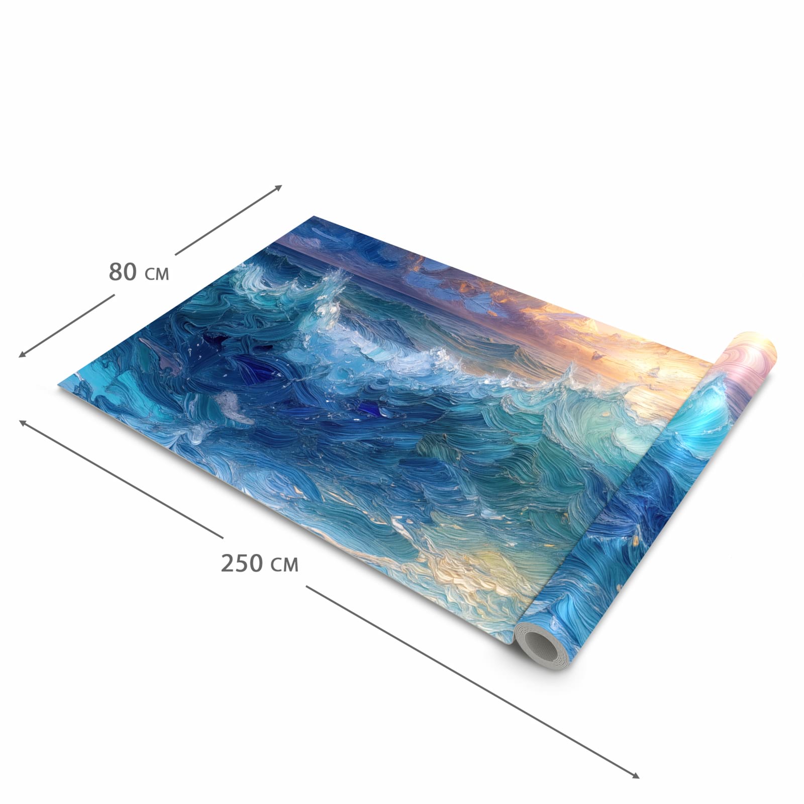 Waschbarer rutschfester Küchenteppich mit Motiv Wellen und Himmel in der Grösse 60x300 cm