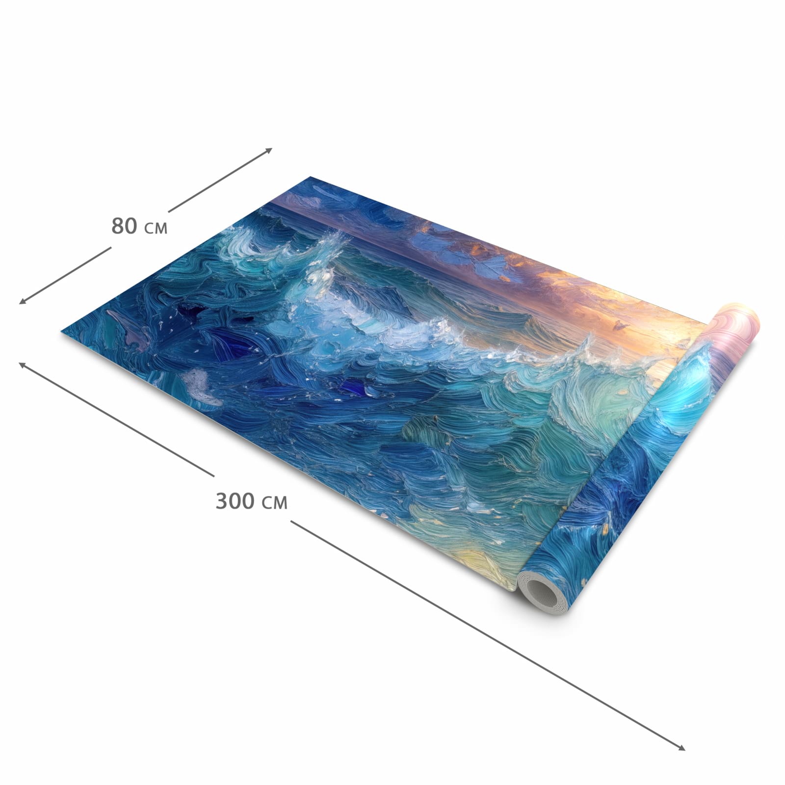 Rutschfester waschbarer Teppich fürs Esszimmer mit Motiv Wellen und Himmel in der Größe 60x300 cm