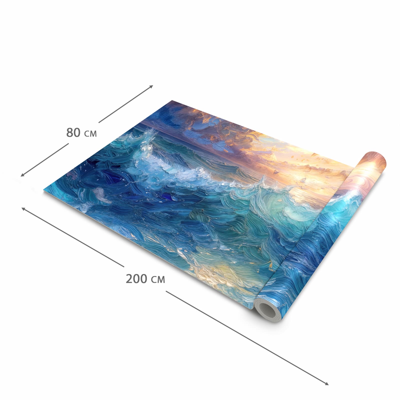 Strapazierfähiger dünner Teppich mit Motiv Wellen und Himmel in der Grösse 60x300 cm