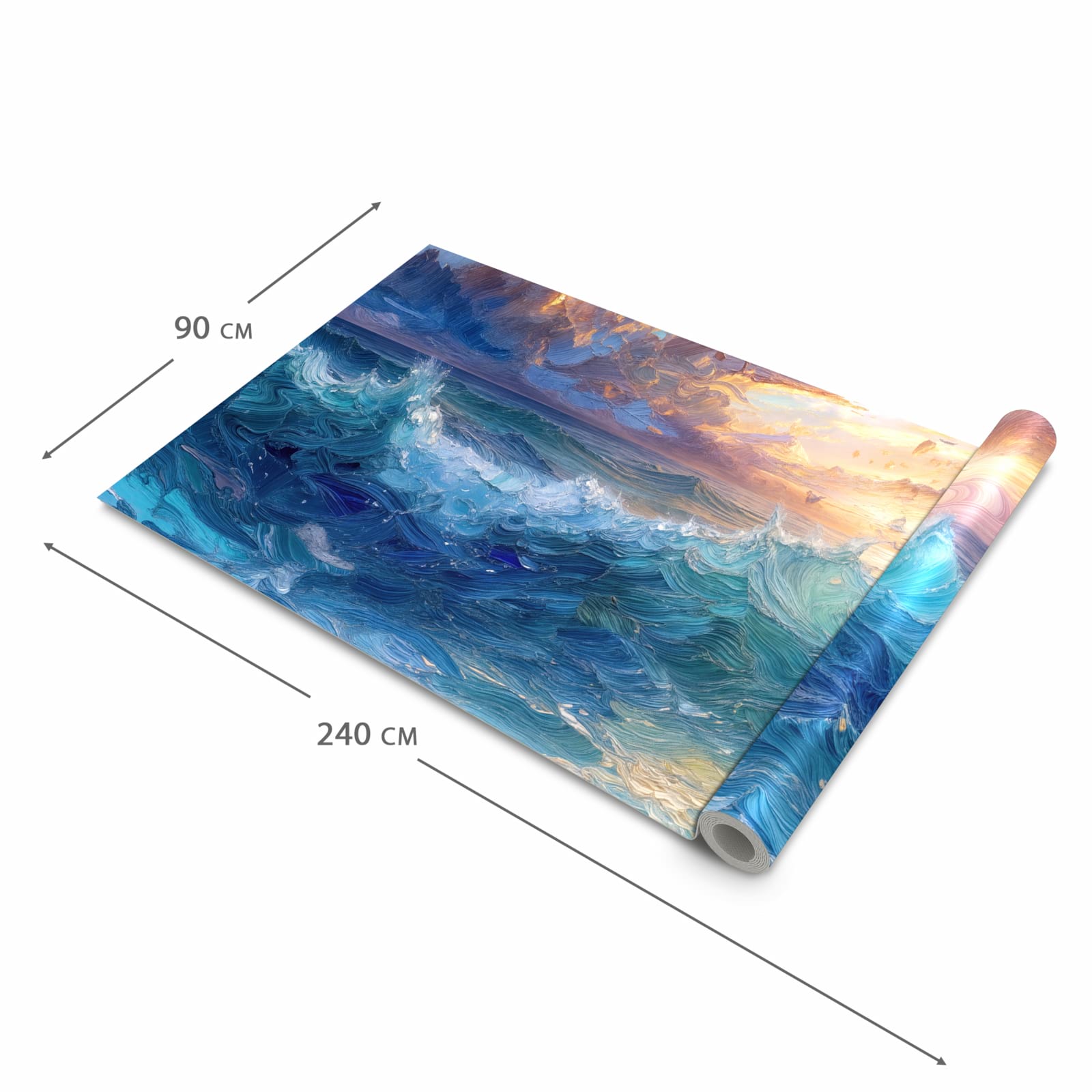 Rutschfester Küchenteppich mit Motiv Wellen und Himmel in der Größe 60x300 cm schützt den Boden