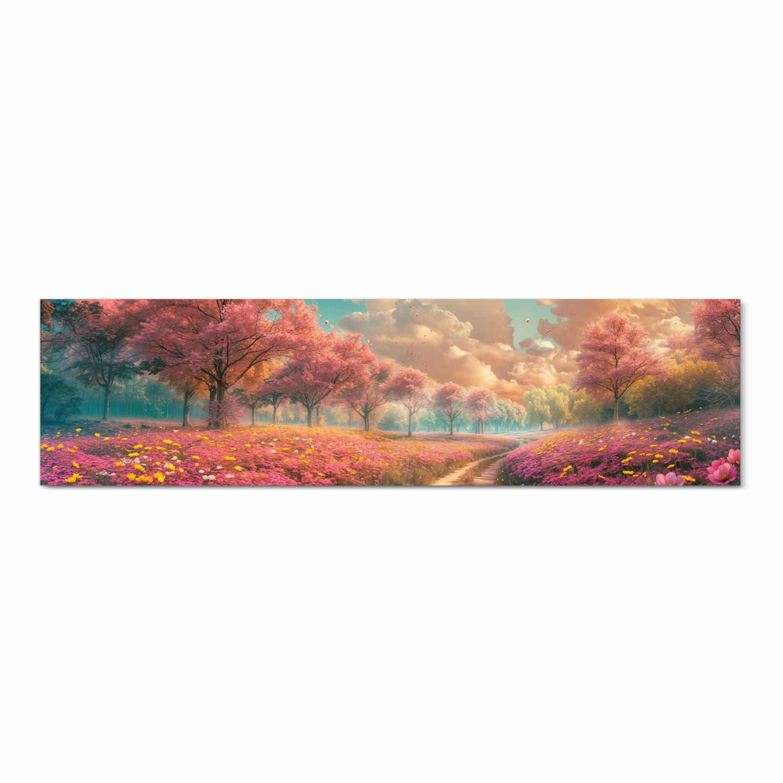 Bodenschonender Küchenteppich mit Motiv Blühender Weg in Frontansicht