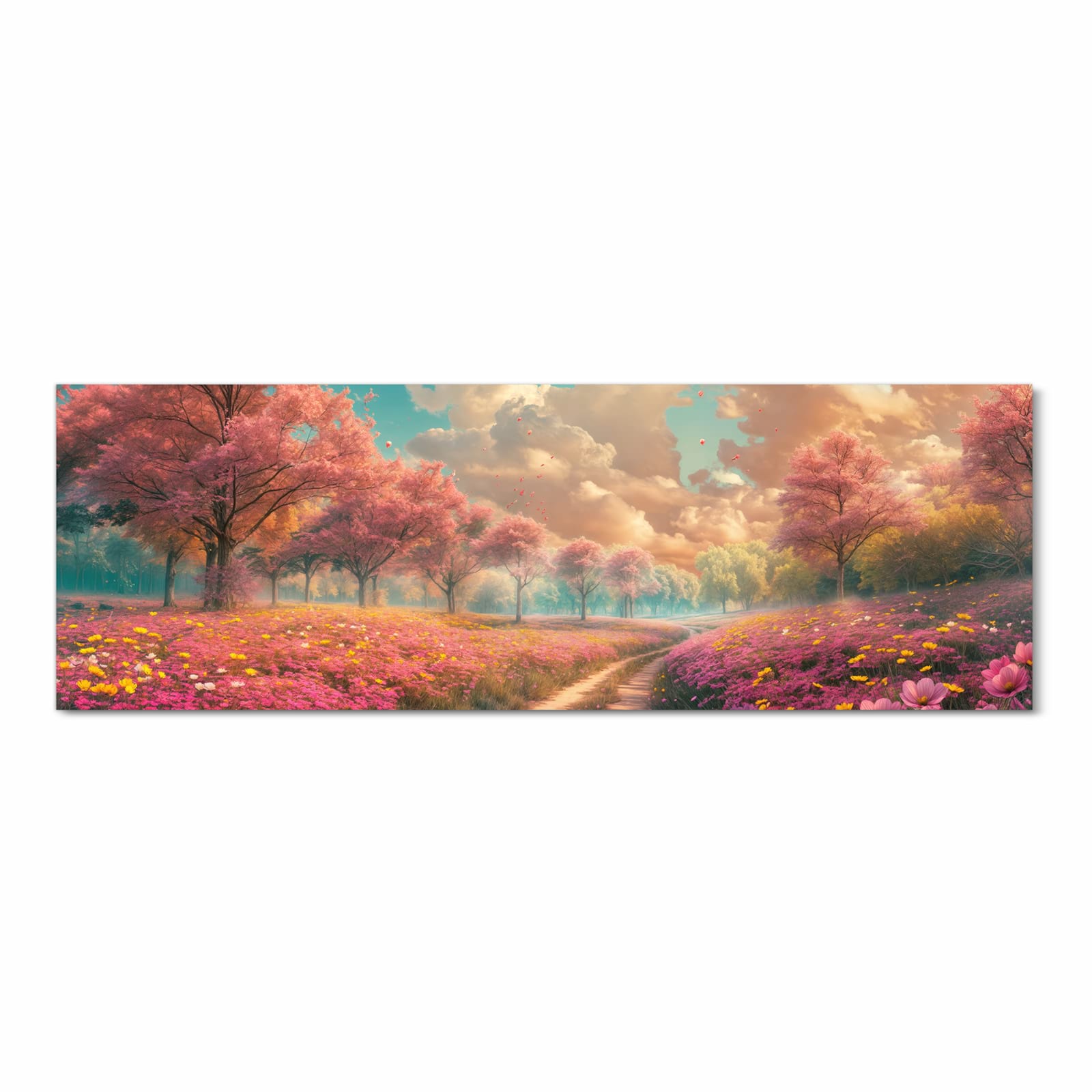 Strapazierfähiger moderner Küchenläufer mit Motiv Blühender Weg in Frontansicht