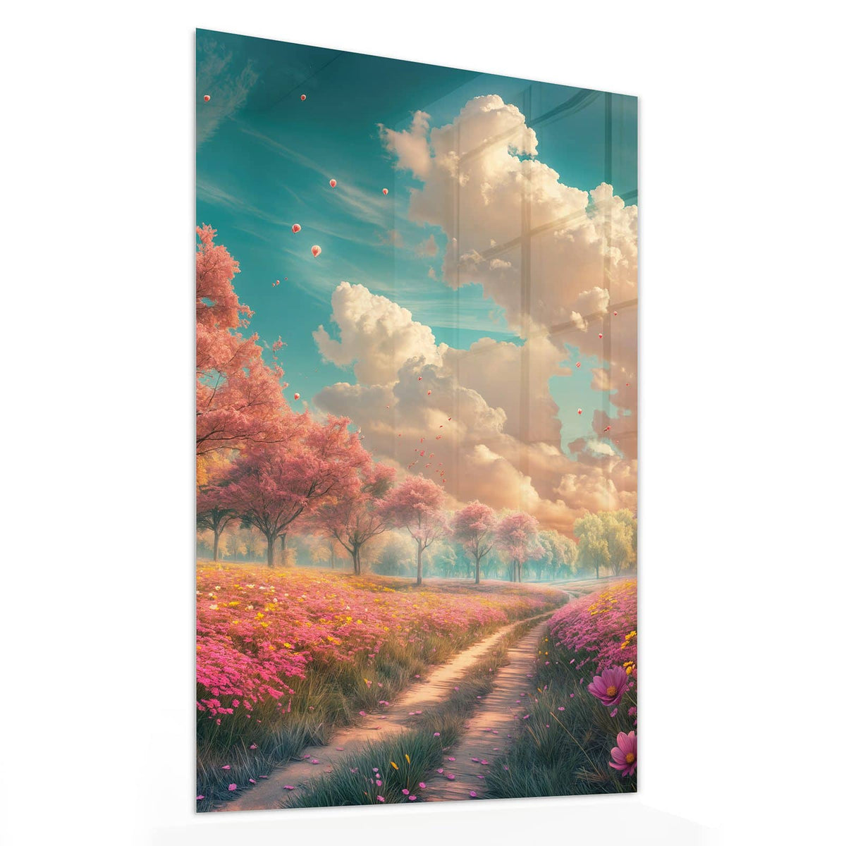 11 Größen – von 30 × 60 bis 60 × 150 cm – Wandbild - Pfad durch Blütenfeld - Hochformat