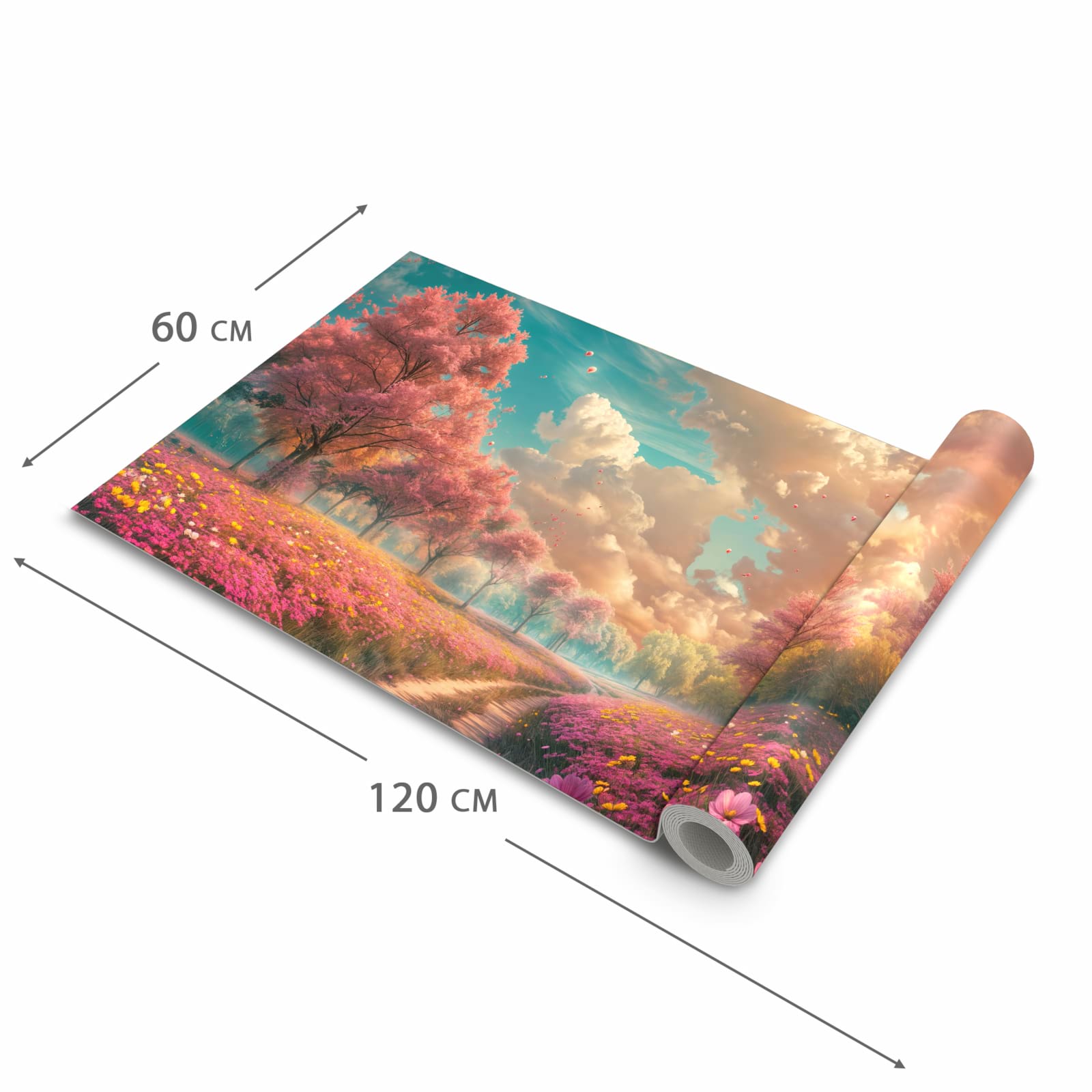Farbbeständiger Teppich für Küche mit Motiv Blühender Weg in der Grösse 60x270 cm