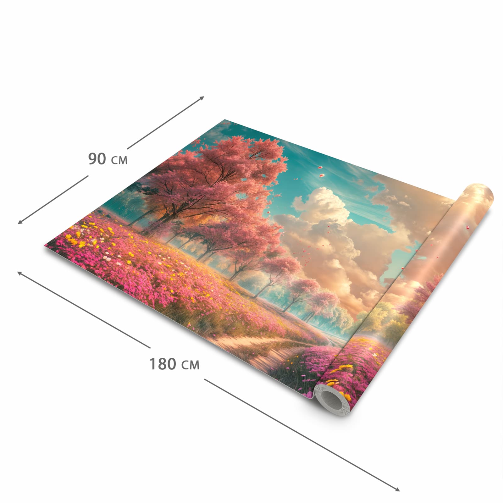 Geruchsneutraler waschbarer Teppich Küche mit Motiv Blühender Weg in der Grösse 60x270 cm