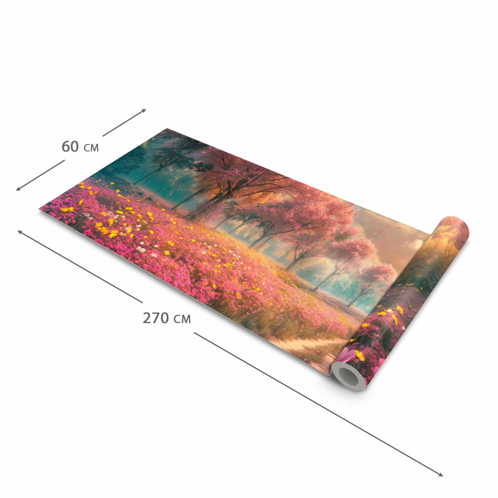 Geräuschdämpfender Küchenteppich mit Motiv Blühender Weg in der Größe 60x270 cm