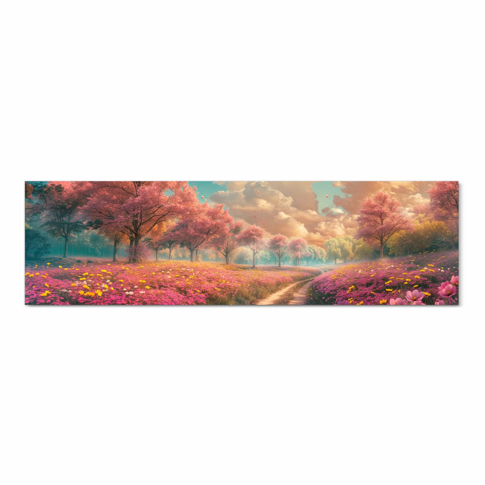 Küchenteppich mit Motiv Blühender Weg in Frontansicht für Ordnung & Übersicht