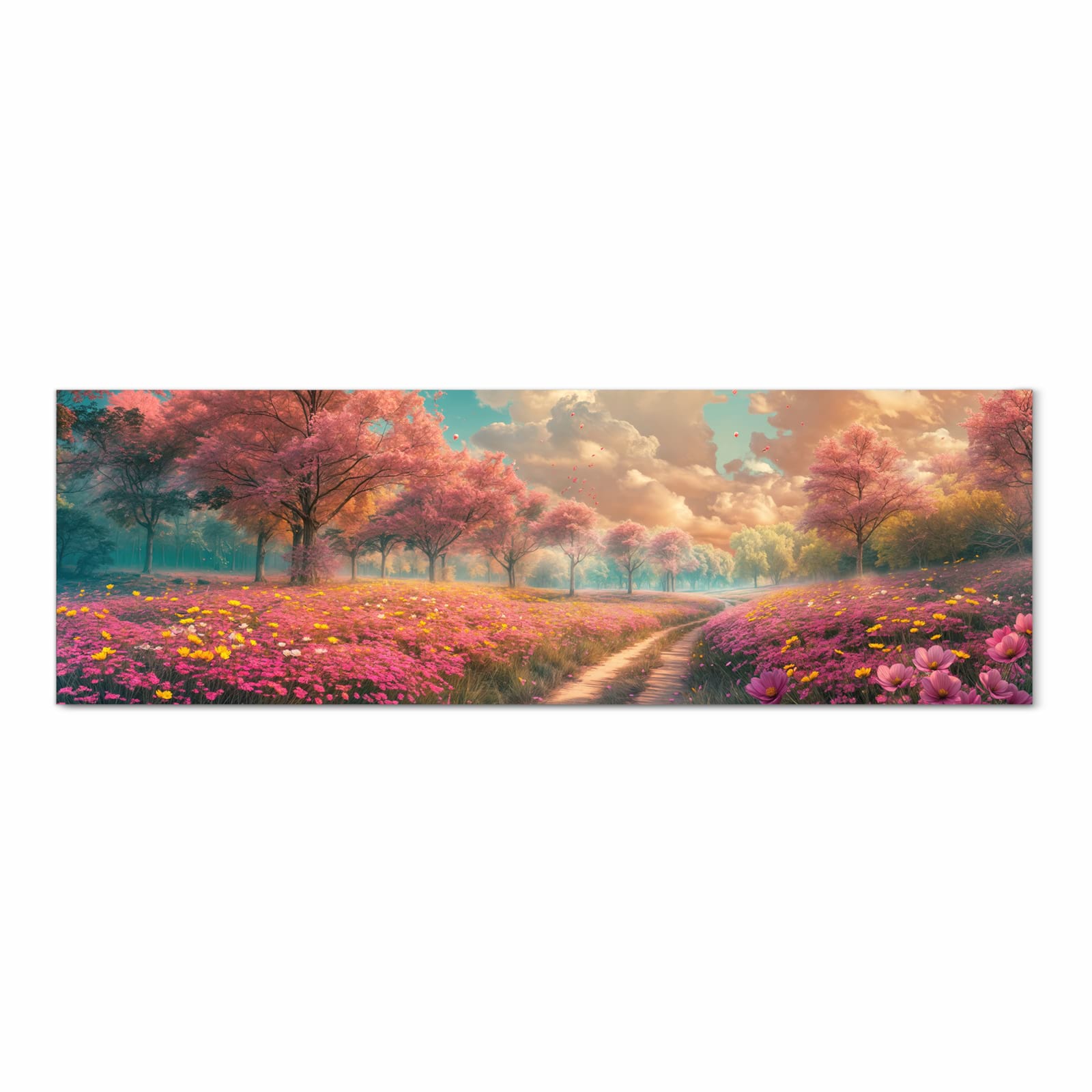 Bodenschonender Küchenteppich mit Motiv Blühender Weg in Frontansicht