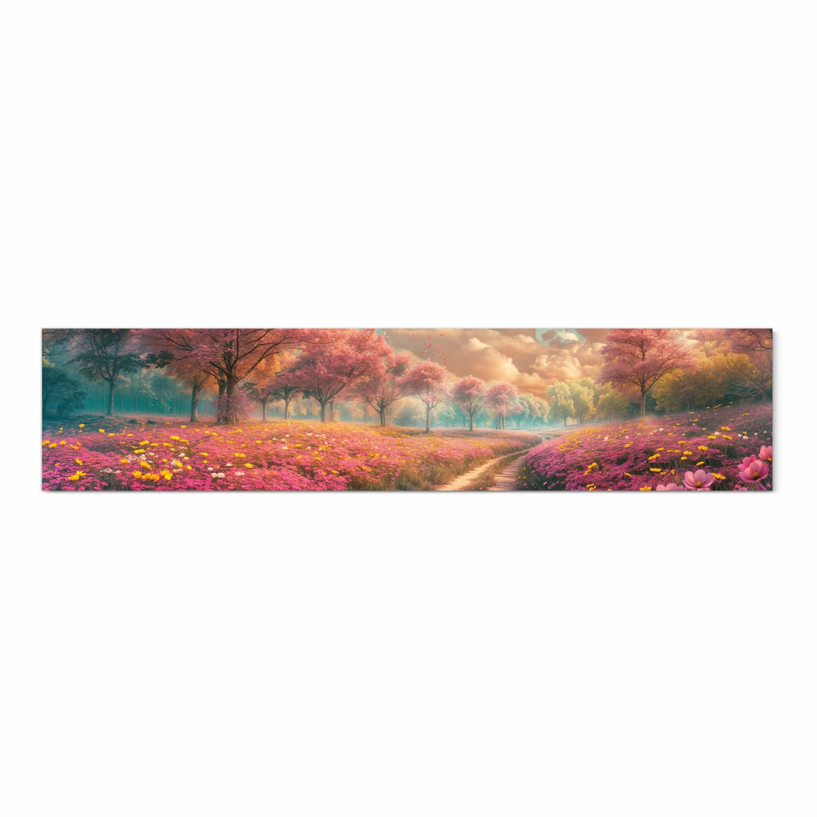 Langlebiger Küchenläufer mit Motiv Blühender Weg in Frontansicht, waschbar