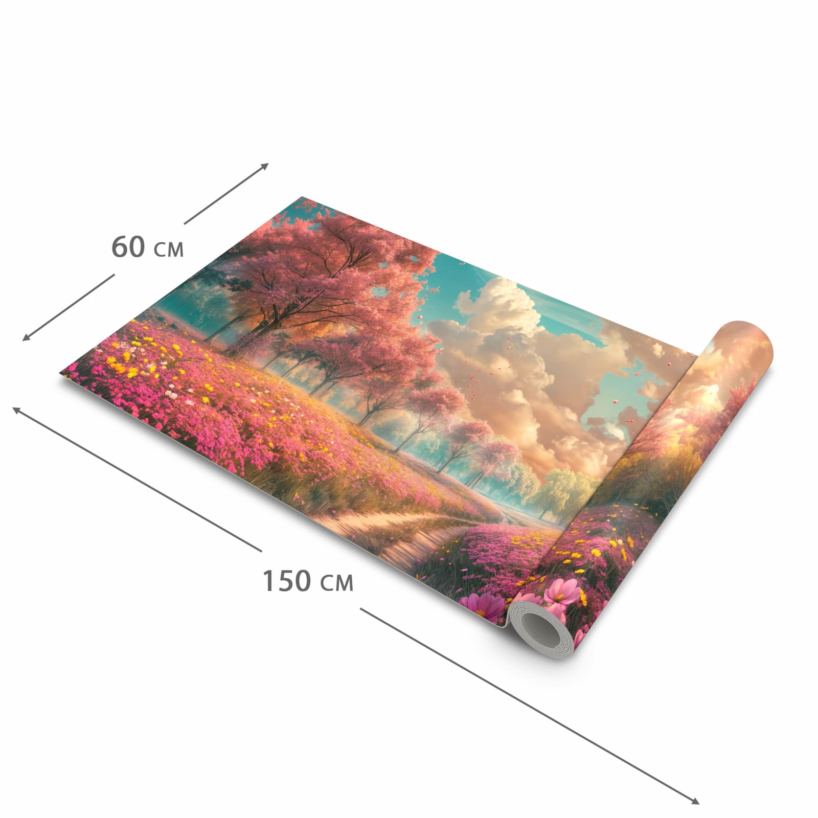 Formstabiler Küchenteppich mit Motiv Blühender Weg in der Grösse 60x270 cm