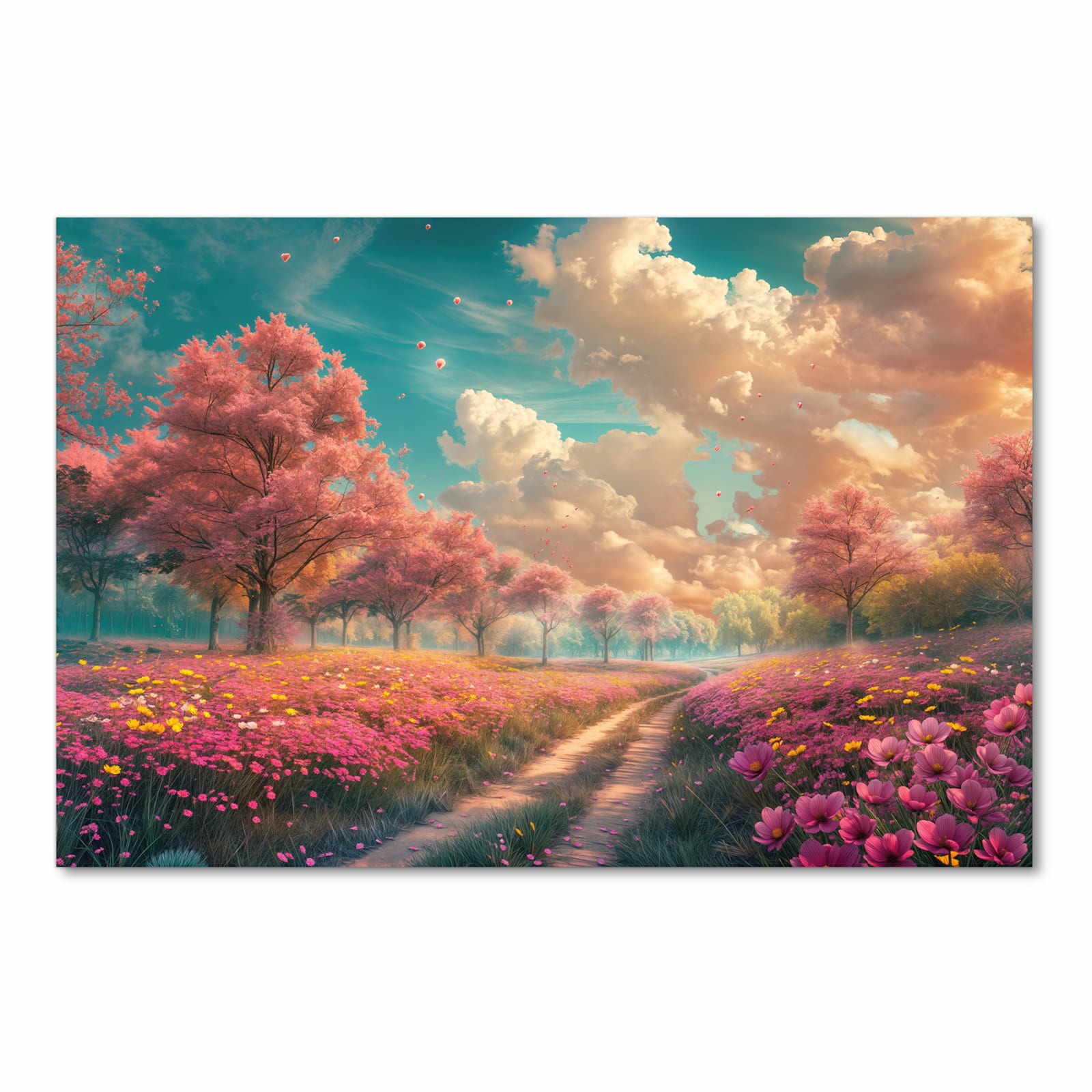 Feuchtigkeitsresistenter Küchenläufer mit Motiv Blühender Weg in Frontansicht