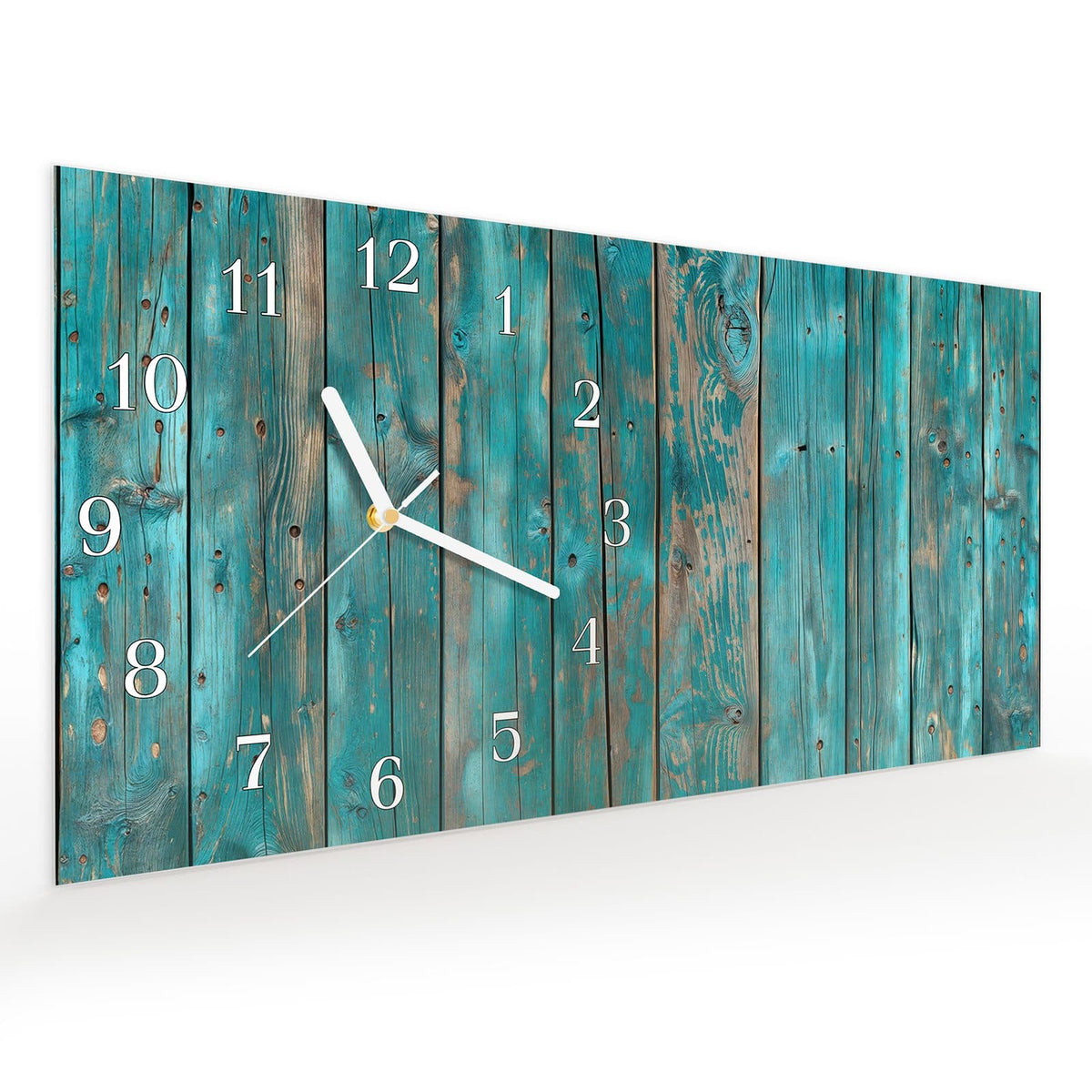 Vormontiert – mit Schwebeeffekt – Wanduhr Vintage Holz Bretter aus Glas – Querformat 60 × 30 cm